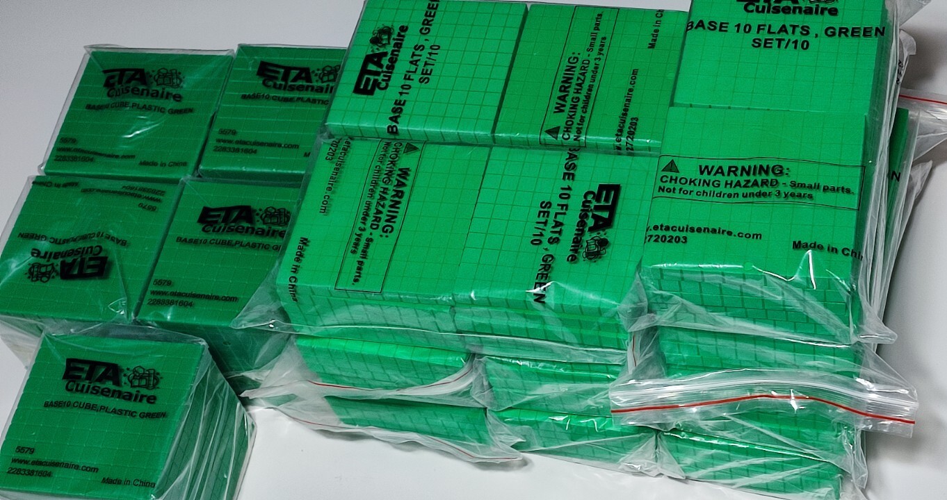 ETA Cuisenaire( Base 10 Flats Green SET and Base 10 Cube Plastic ) Lots