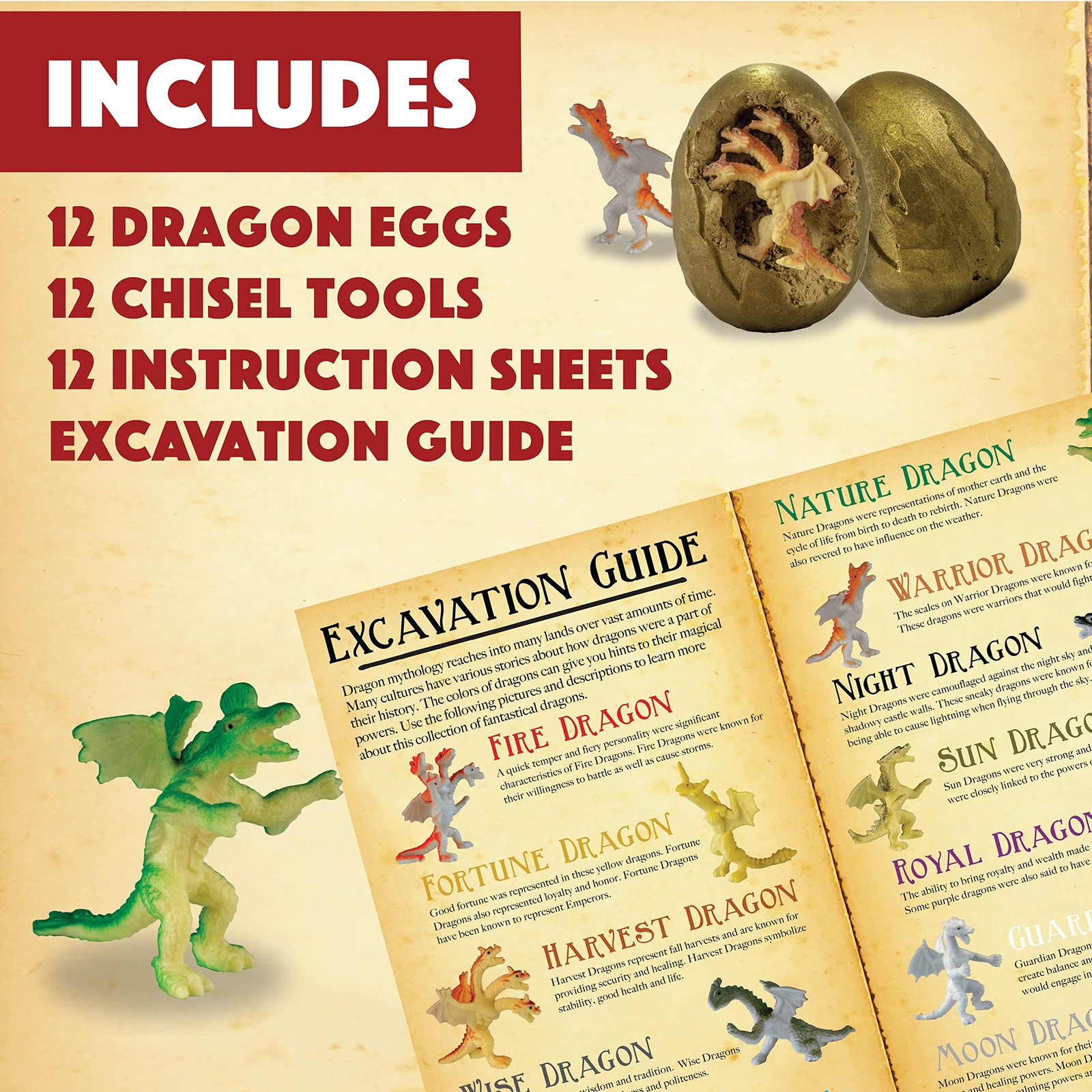 12 Dragon Eggs Dig Kit Educational Excavation Toy for Kids Ages 4 and Up
