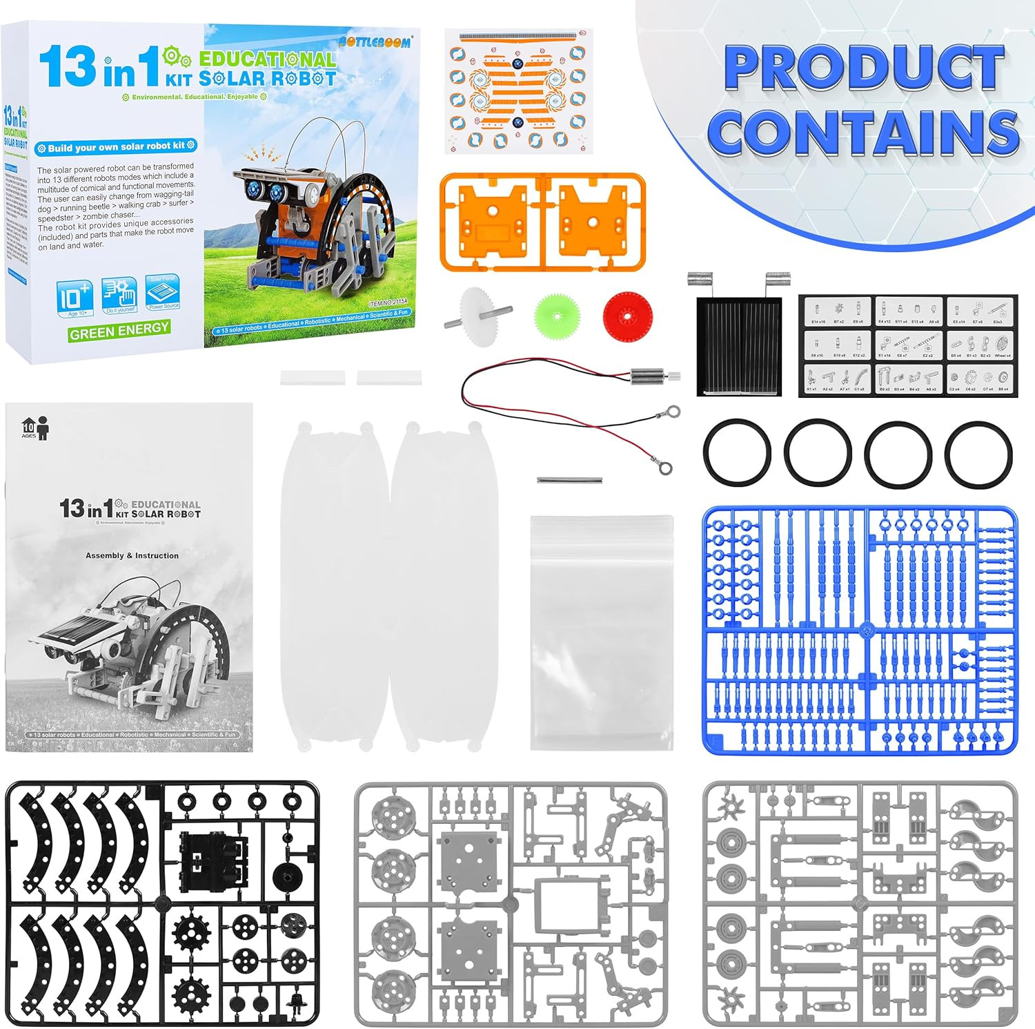 STEM 13-In-1 Education Solar Power Robots Toys for Boys Age 8-12, Educational To