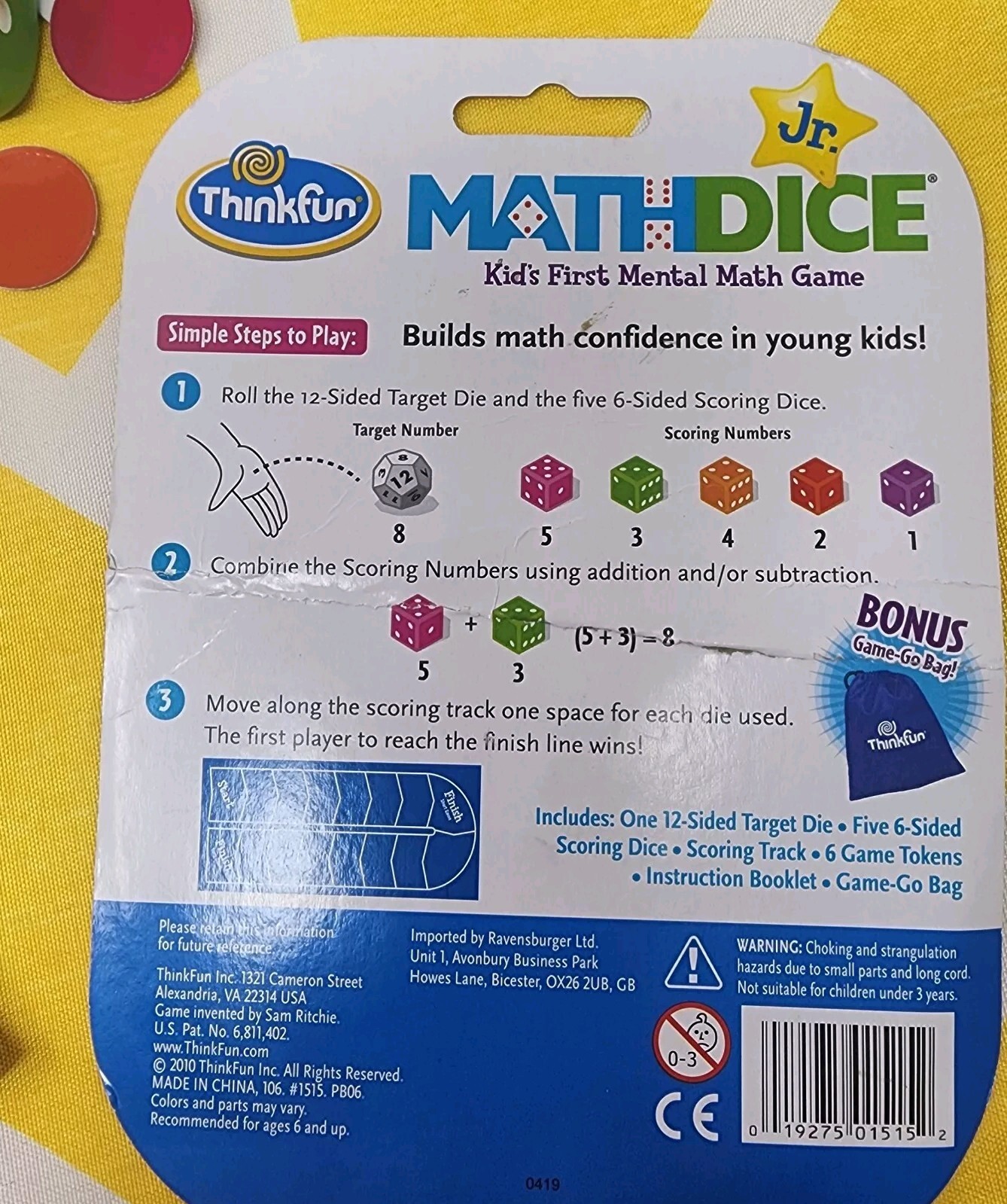 “Math Dice Junior” Game Learning Math Dice Addition Subtraction Think Fun Age 6+