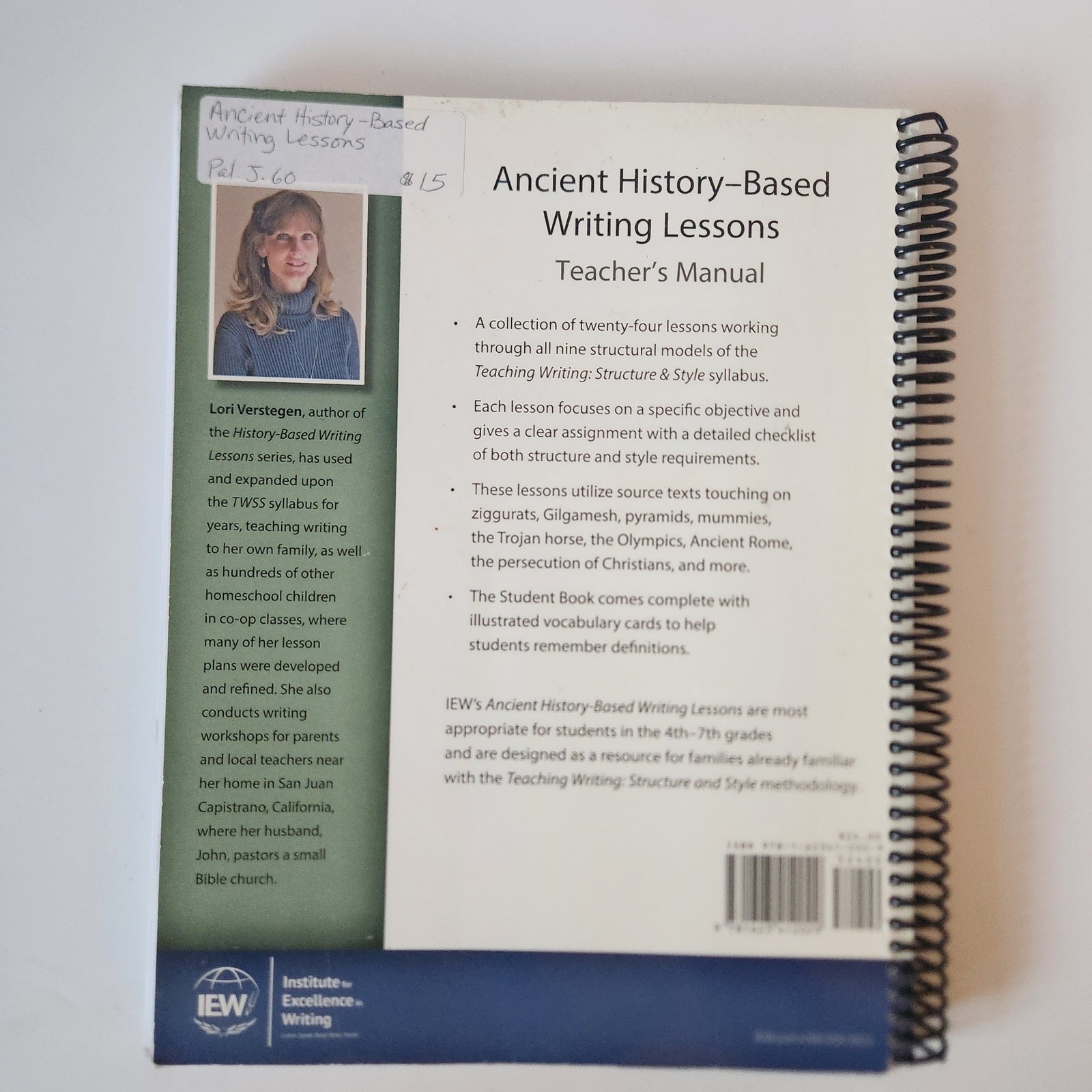 IEW Ancient History-Based Writing Lessons Teacher’s Manual 4th Ed Lori Verstegen