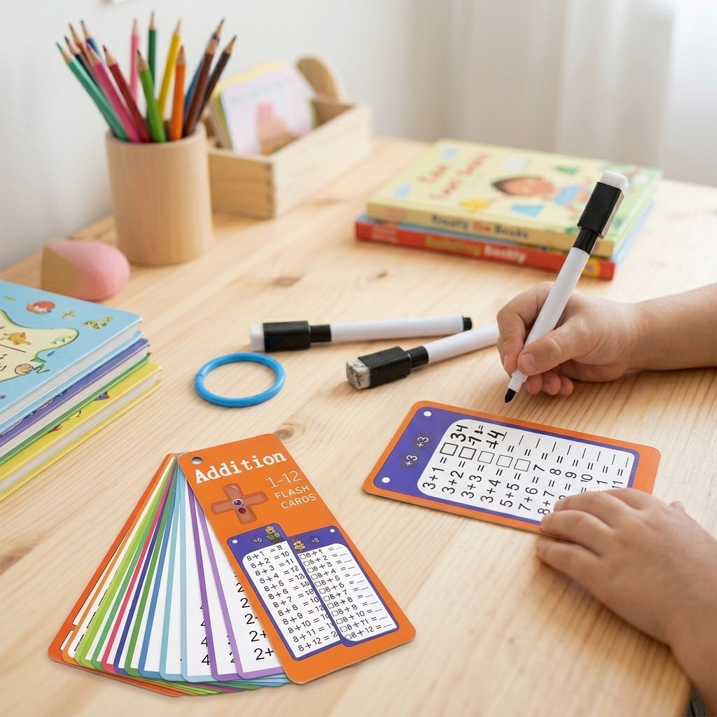15 Addition Math Flash Cards 2 Dry Erase Pens Ring for Kids Math Learning