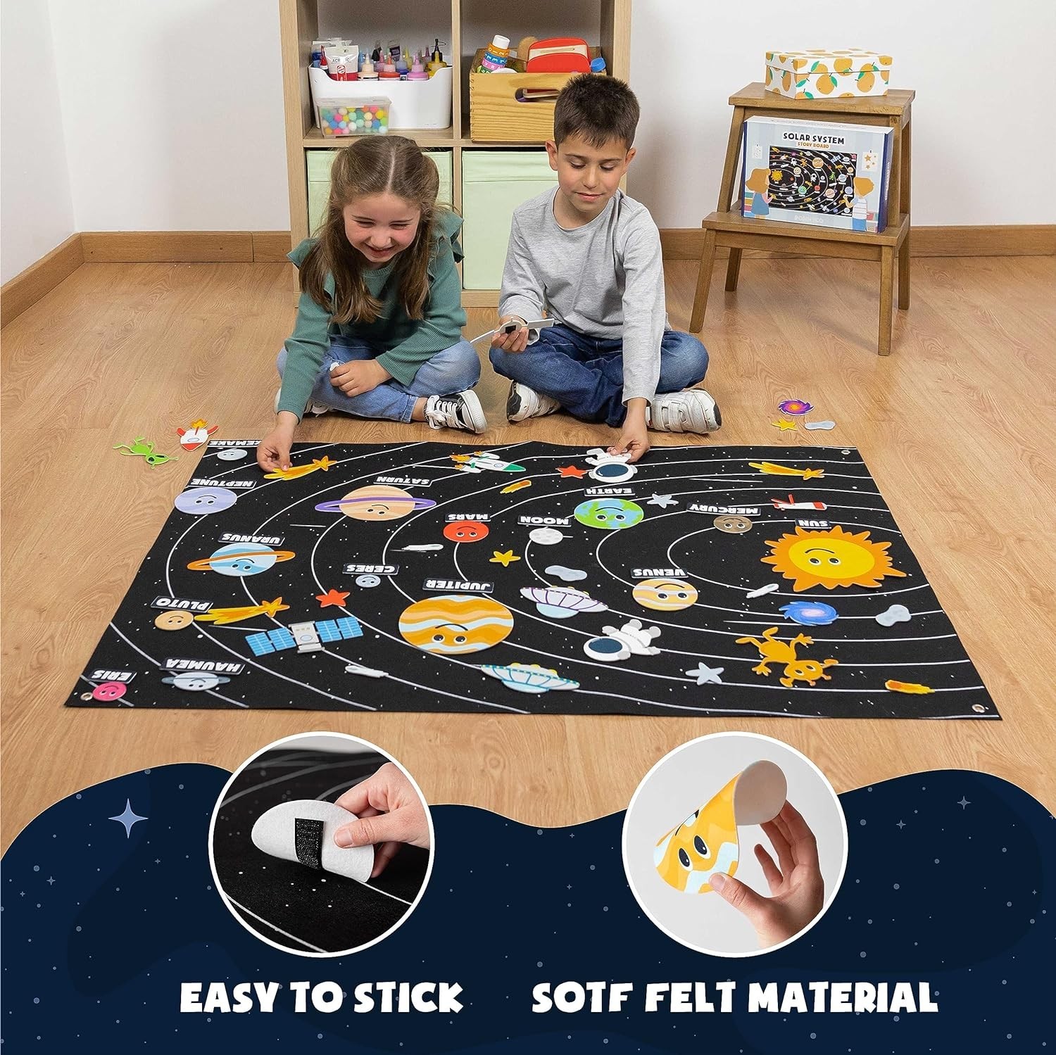 Kids 61-Piece Felt Solar System Set – Fun Montessori Learning Tool for Ages 3-8