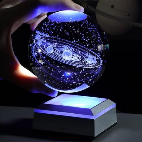 3D Solar System Crystal Ball with LED Colorful Lighting Touch Base, Modern2