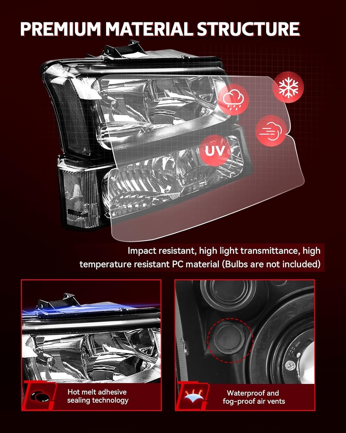 Headlight Assembly Replacement for 2003-2006 Silverado 1500/2500 HD/3500, Sil…
