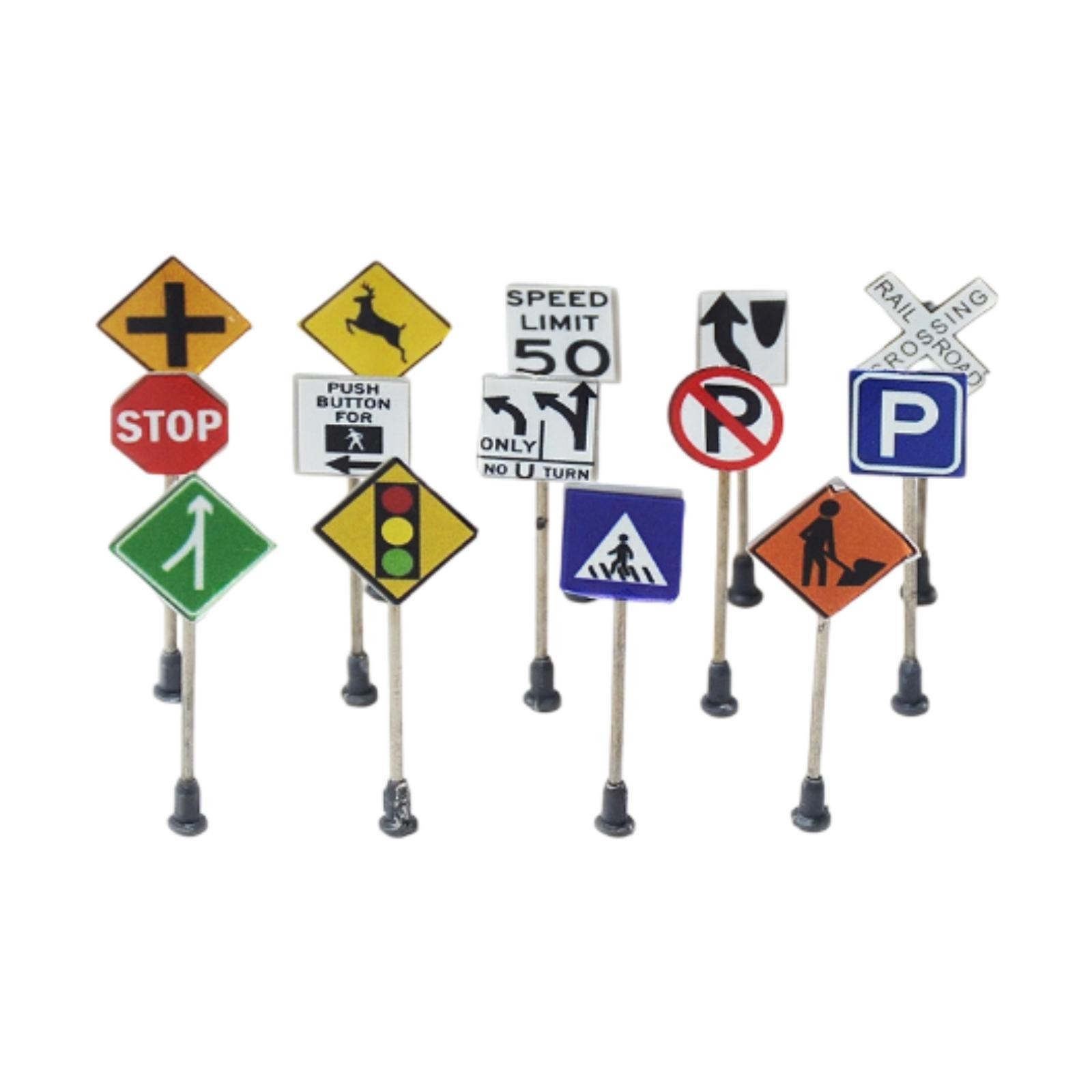 14x Mini Traffic Signs Realistic Models for Educational Play Micro Landscape