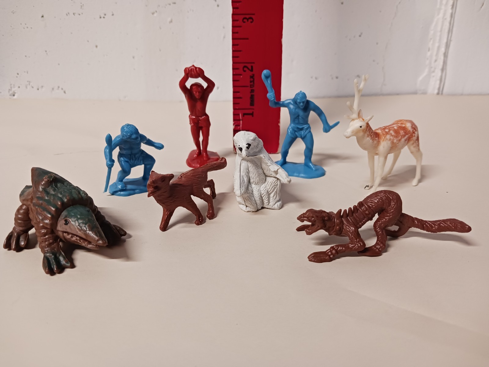 Vintage Prehistoric Collection of 8 Animals and People Plastic Toys