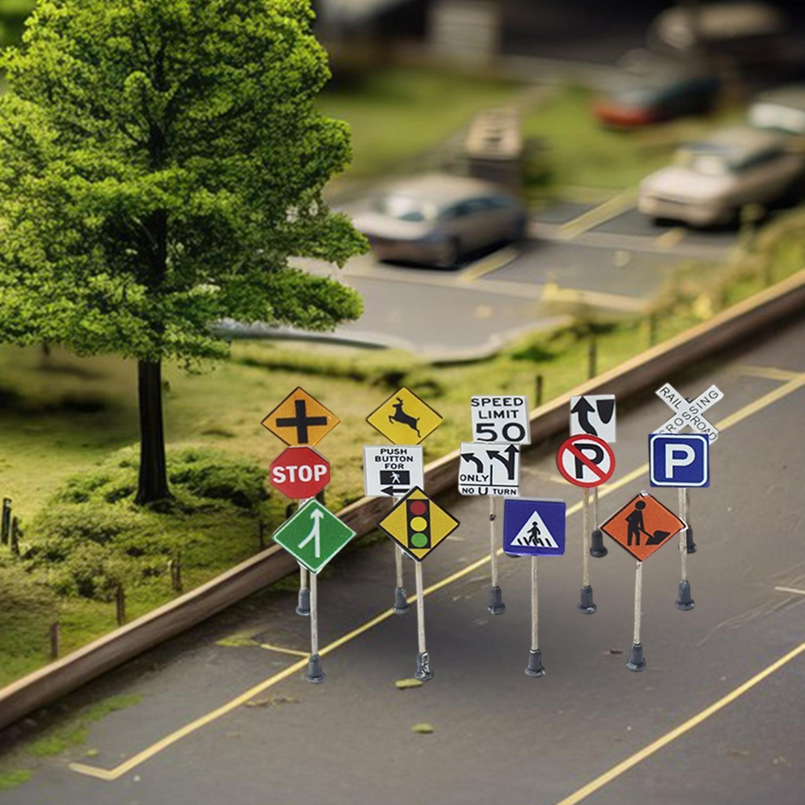 14x Mini Traffic Signs Realistic Models for Educational Play Micro Landscape