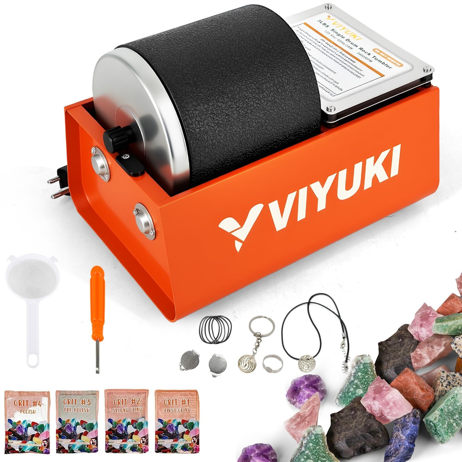 Rock Tumbler Kit- 3 Lb. Extra Large Capacity Barrel, Complete Rock Polisher w…