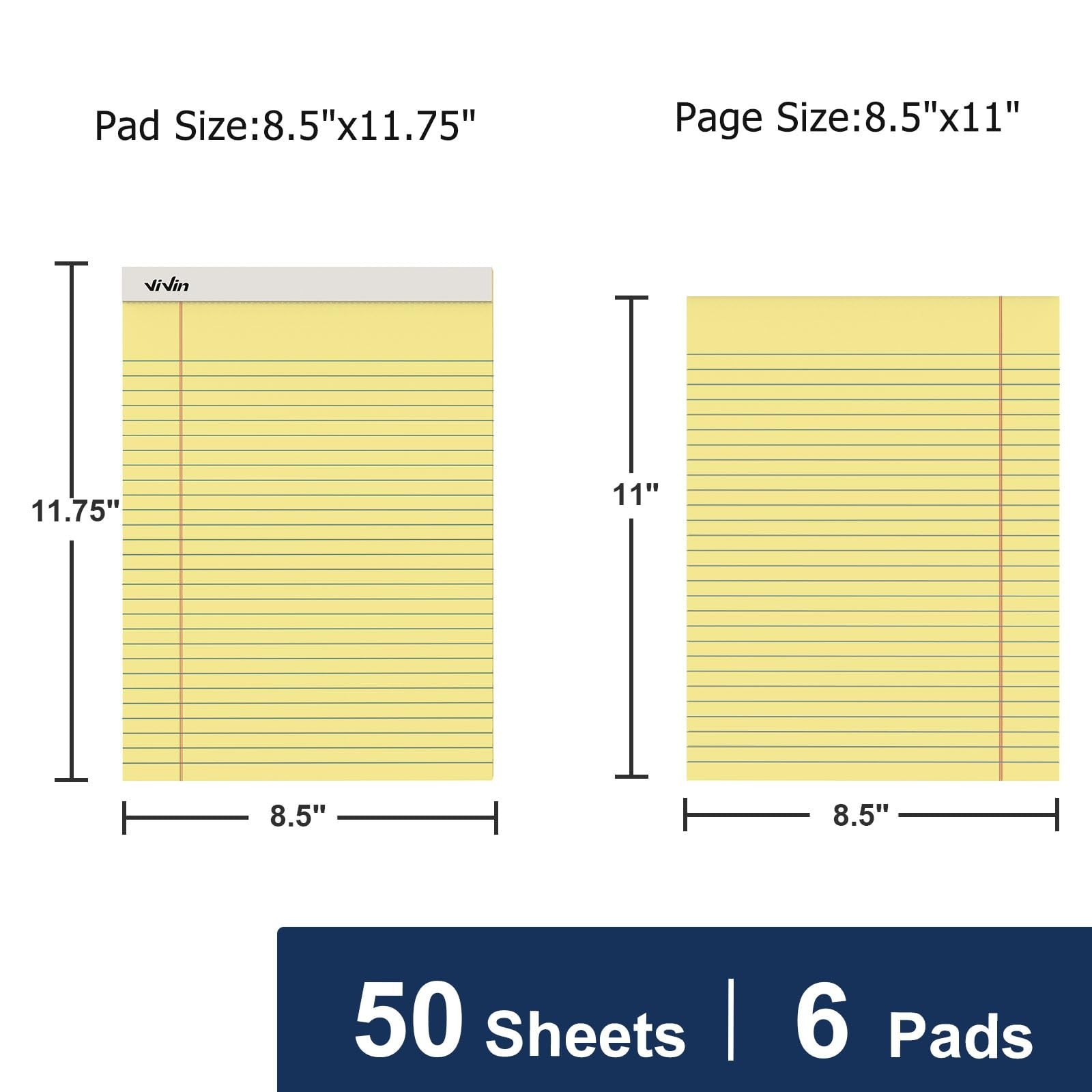 ViVin Legal Pads 8.5 x 11 Inch, Wide Ruled Note Pads, 6 Pack, 50 Sheet/Pad, N…