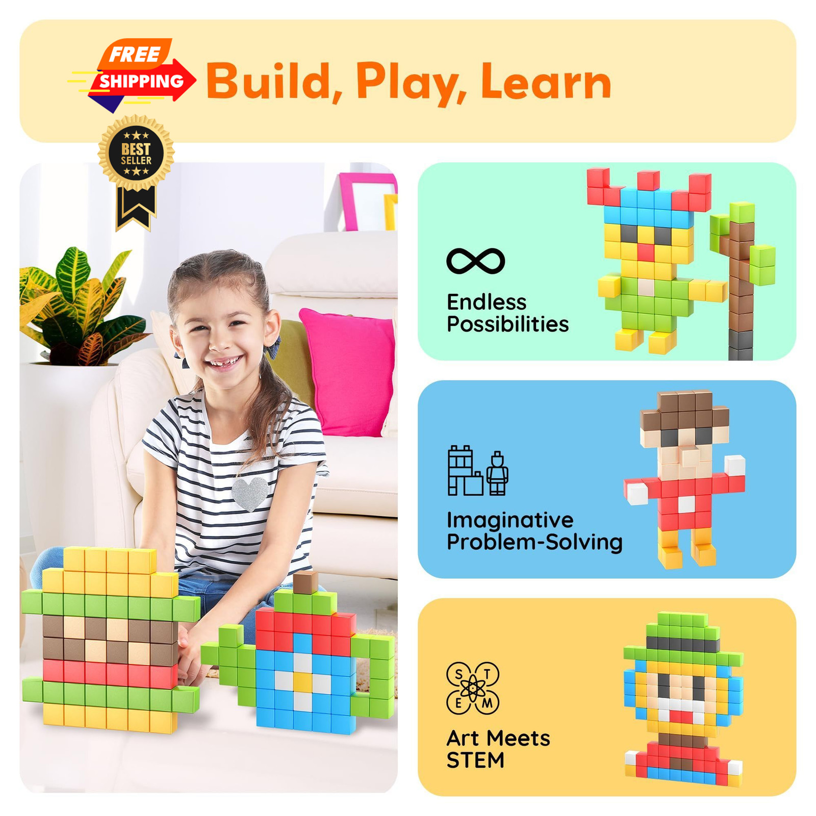 PicassoTiles 108pcs 1” Magnetic Puzzle Cubes Magnet Toys Preschool Large