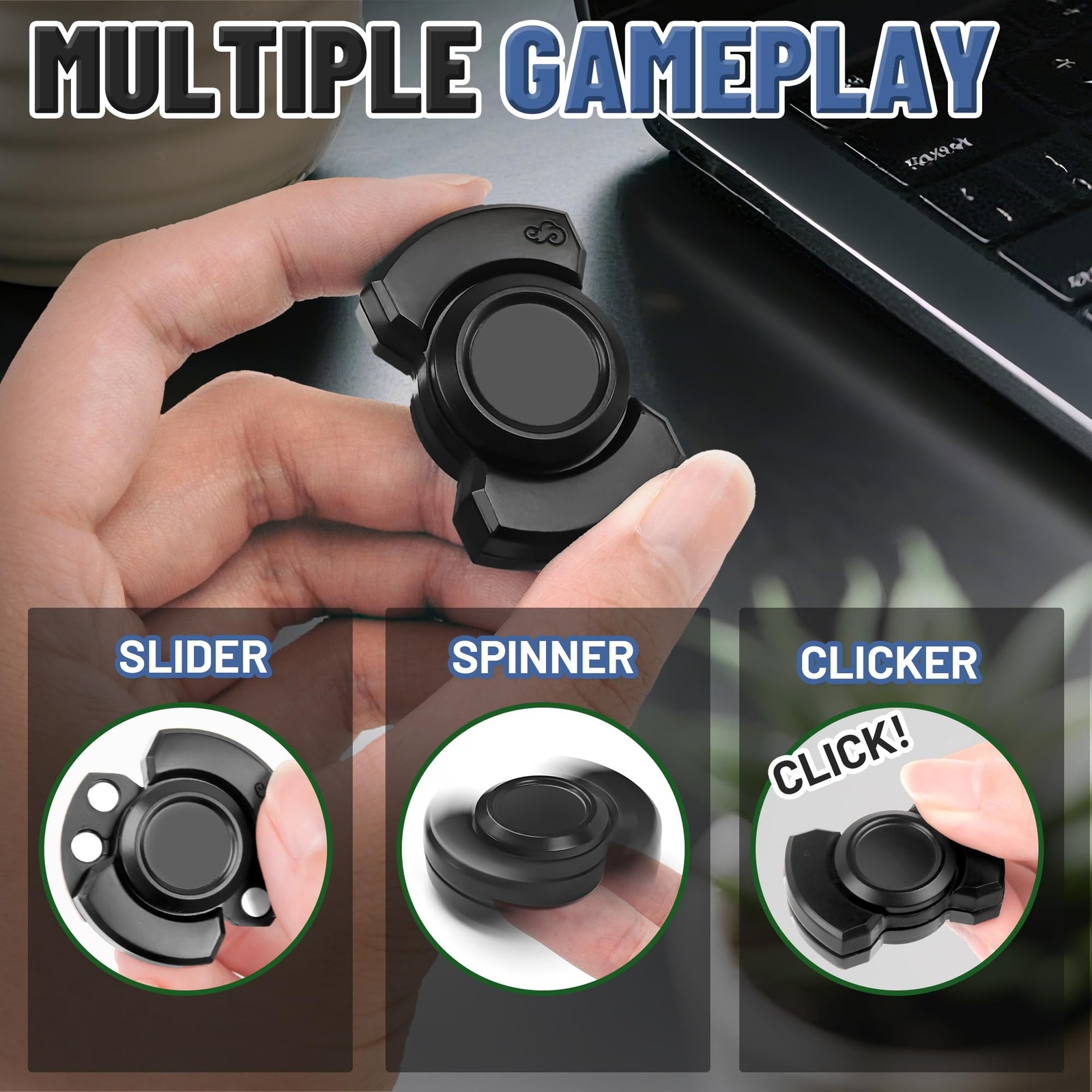 3-in-1 Fidget Spinner Toy for Adult Metal Slider Clicker Small, Silver