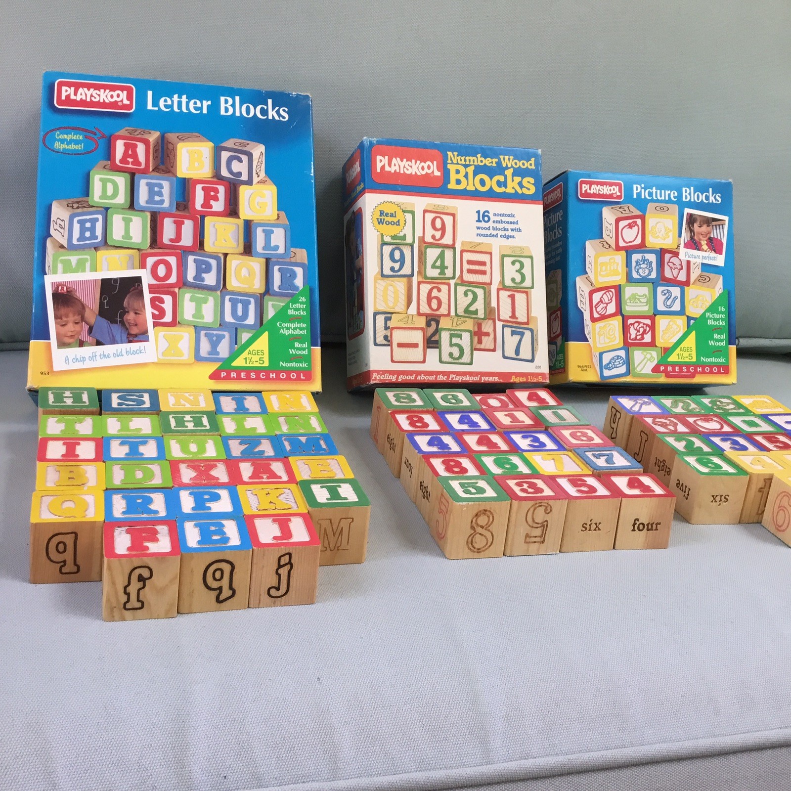 73 Vintage Wood Alphabet ABC Letter Building BLOCKS Playskool + Numbers Pictures