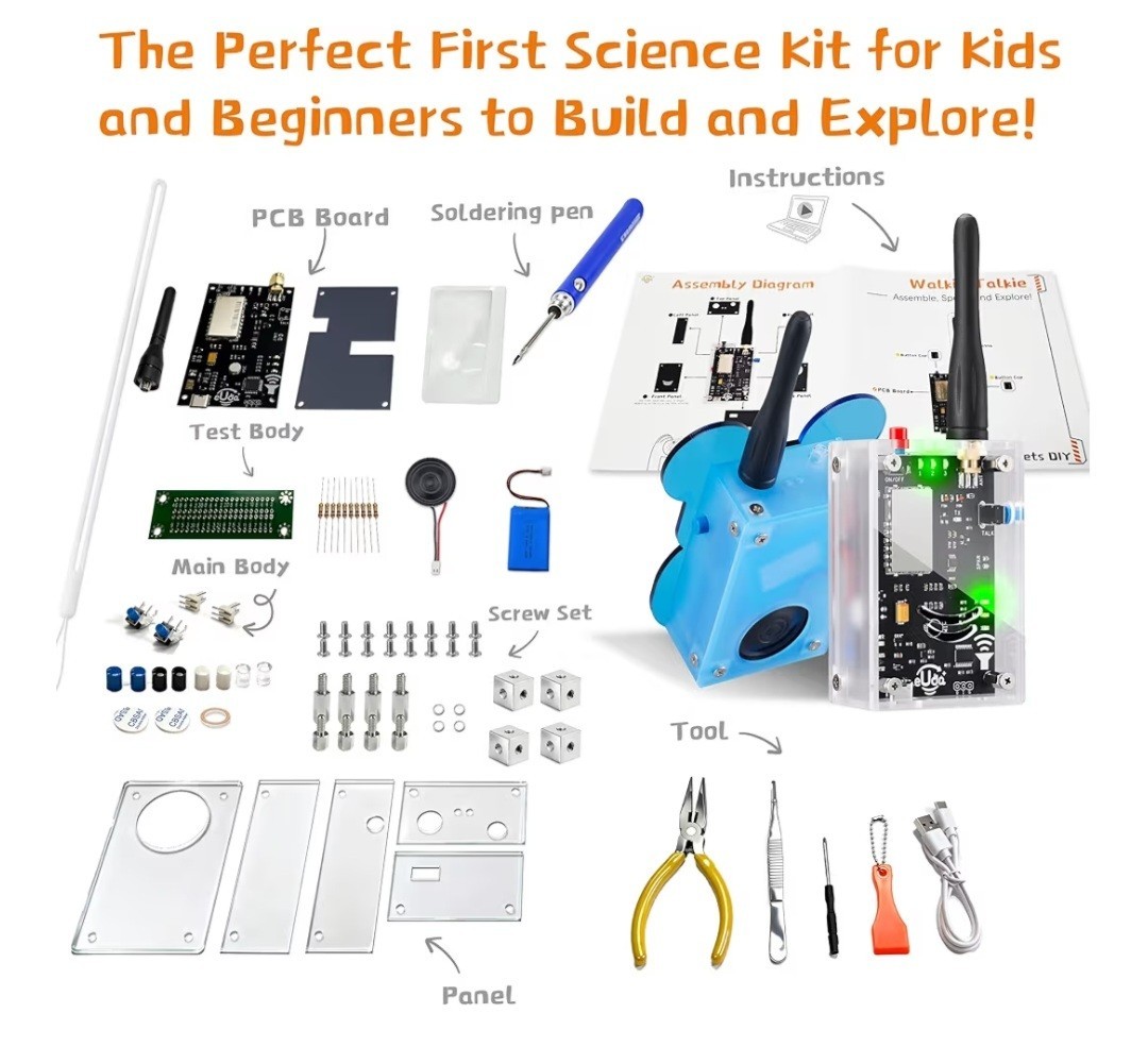 eUda+ STEM DIY Electronic Walkie Talkie Kit Soldering Toy For for 8yrs&Up NEW