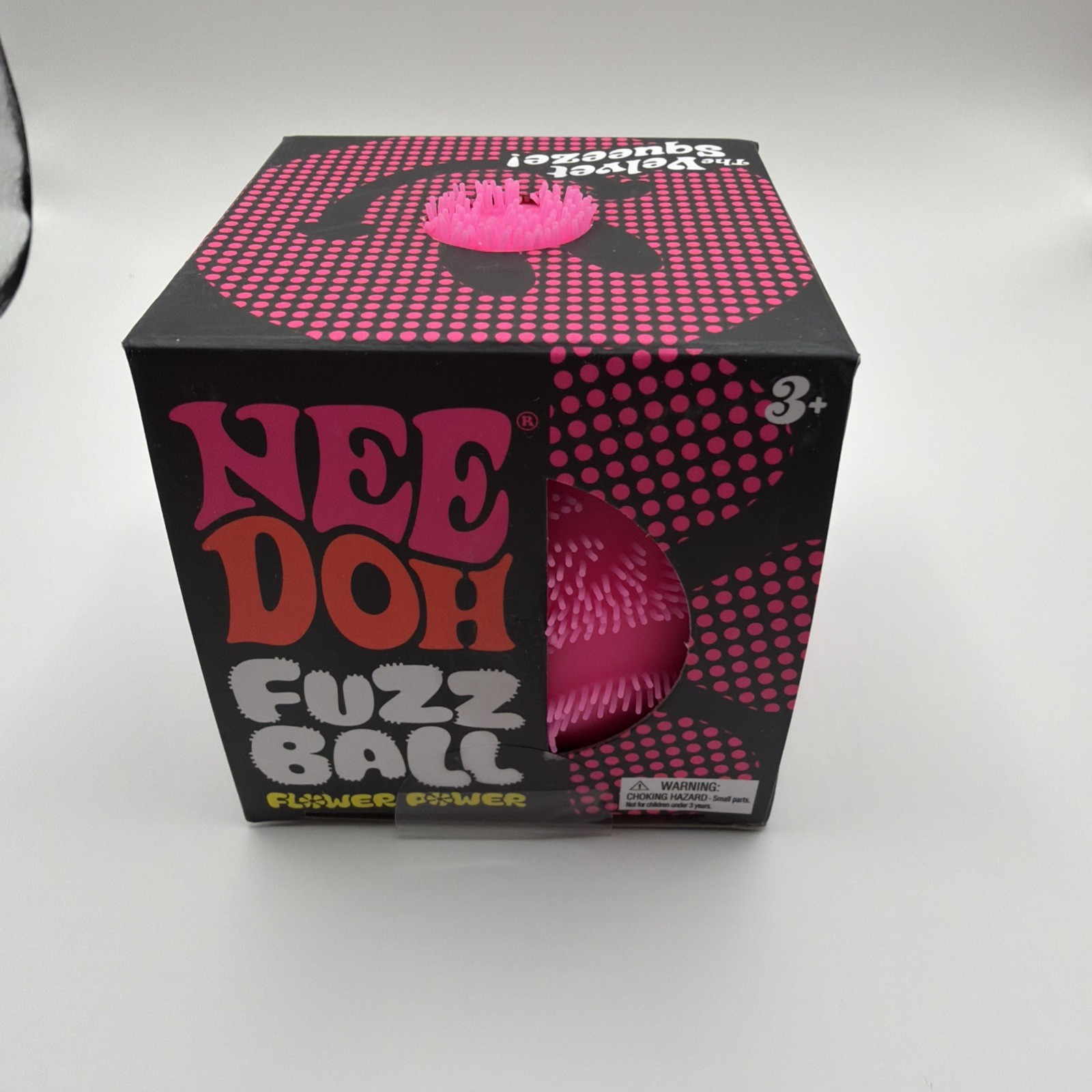 NeeDoh Pink Fuzz Ball Flower Power Velvet Squeeze Toy Fuzzball Viral Nee Doh
