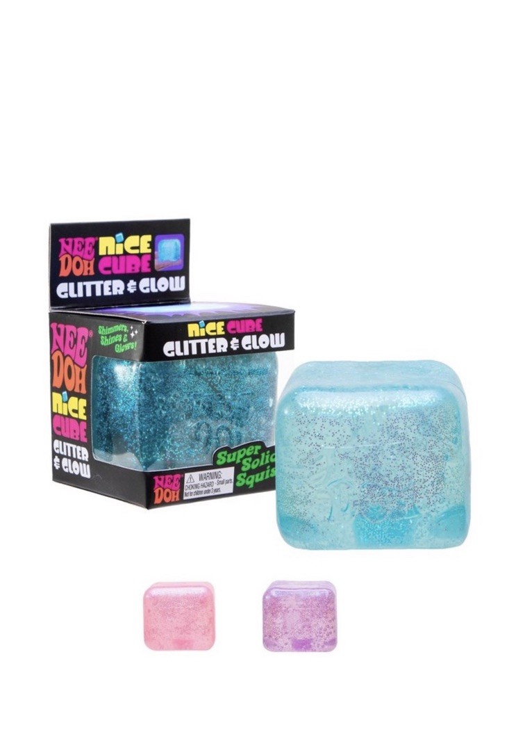 NeeDoh Nice Cube Glitter and Glow, Nee Doh Squishy, Glowing Ice Cube Purple