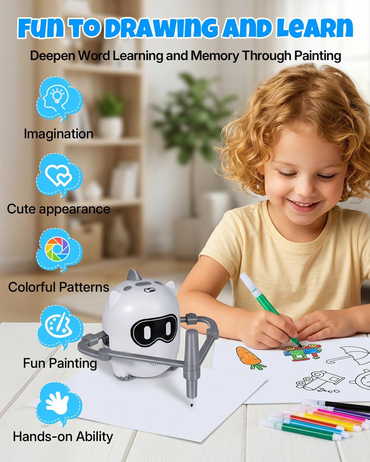 WOQWOQ Drawing Robot for Kids, Smart Scan & Music Interactive Standard, White