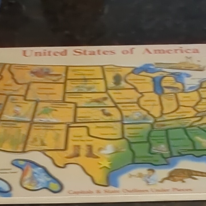 USA Wooden Map Puzzle Geography Educational Toy, Multicolor, Ages 4-11