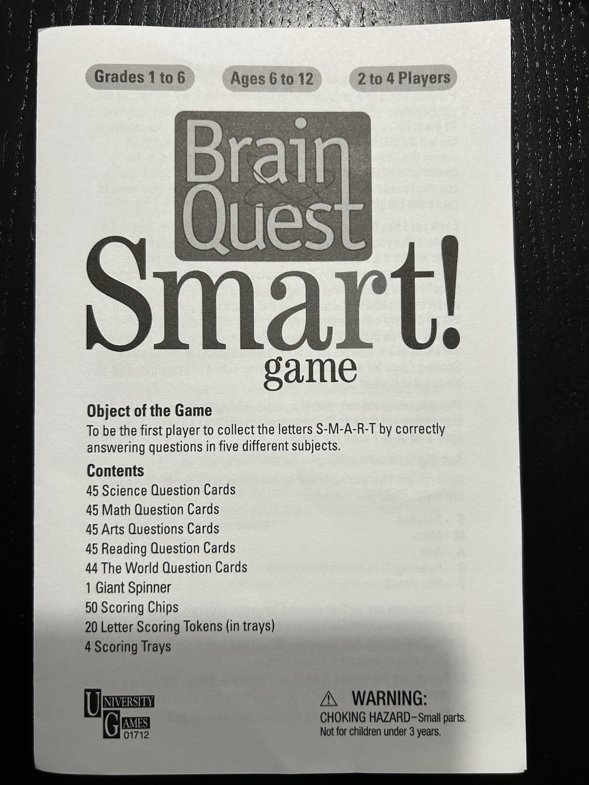 Brain Quest Smart! Game (2010) Grades 1-6 By University Games – Educational