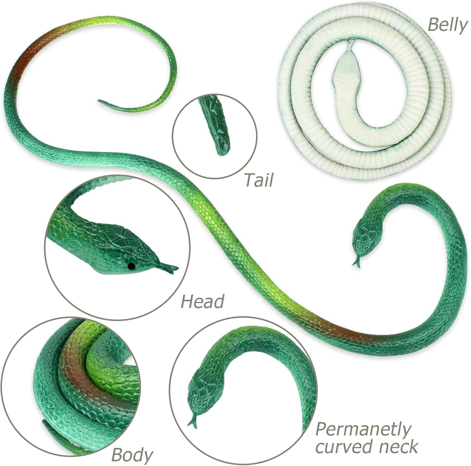 4 PCS Realistic Fake Rubber Snake for Garden Props to Scare Birds