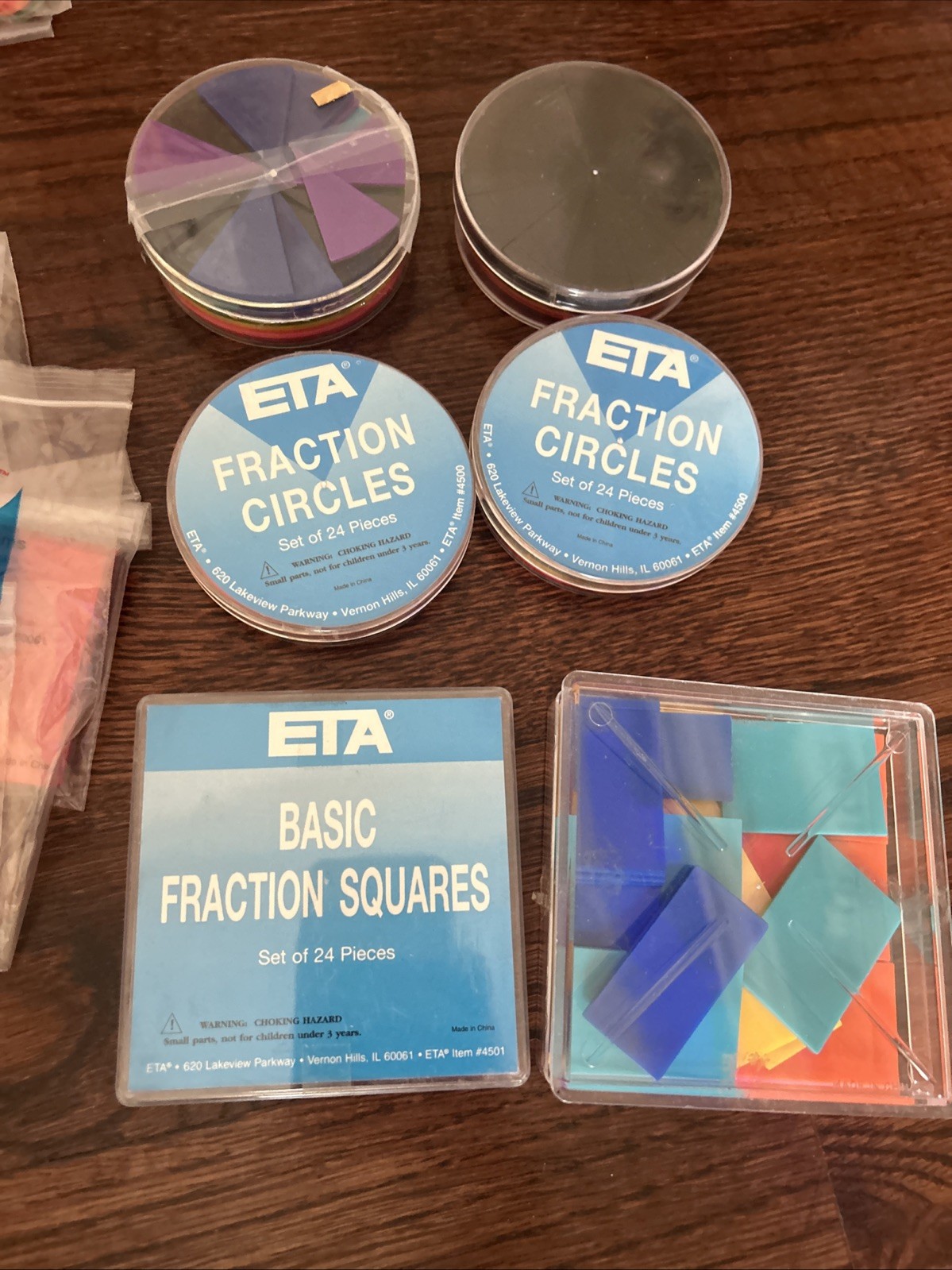 Lot ETA Overhead Projector Math Transparency Fraction Circles Anglegs Tiles