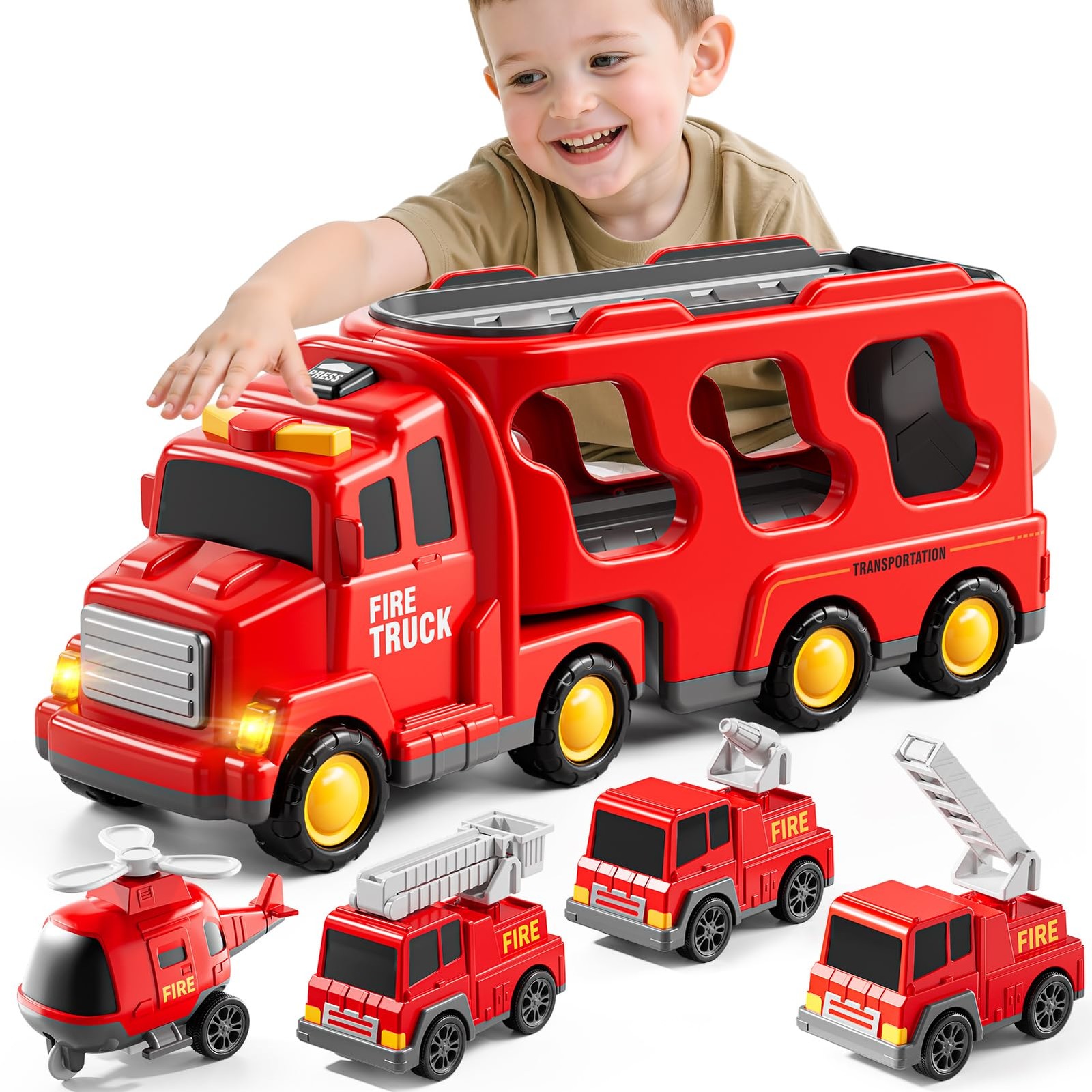 Bennol 5-in-1 Fire Trucks Toy Set for Boys Age 1-3 4 x 5 x 13 inches, Red