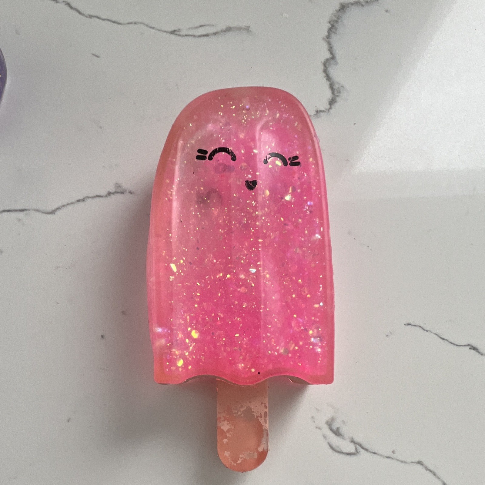 Popsicle-Shaped Tactile Squeeze Toy, Pink Glitter, Smiling Face