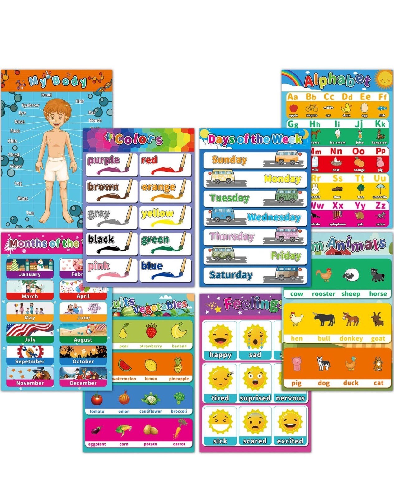 15 Pack Educational Preschool Posters for Toddlers & Kids -17“x12” Classroom