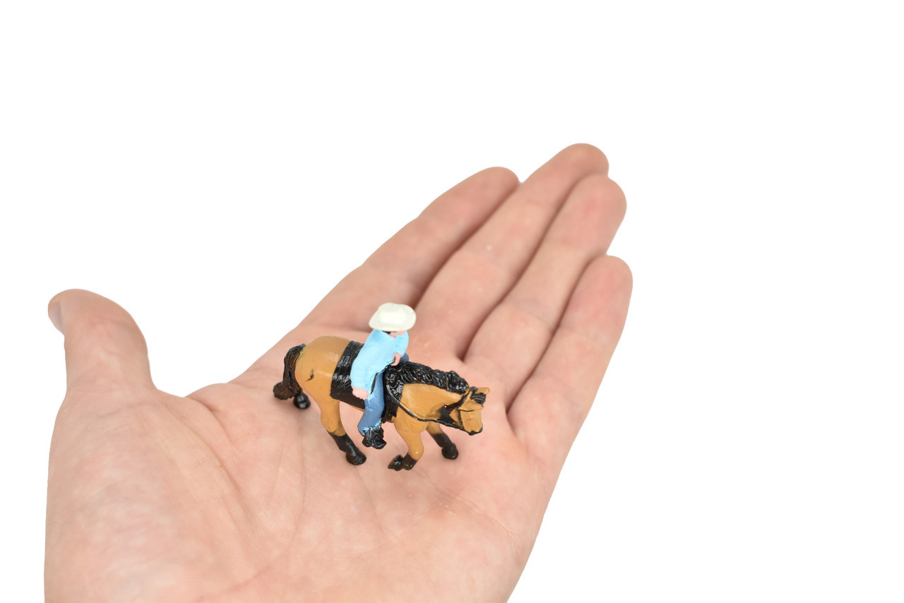 Horse Toy, Buckskin and Cowboy, Plastic Toy Farm Model 2.5 Inches F7021 B97