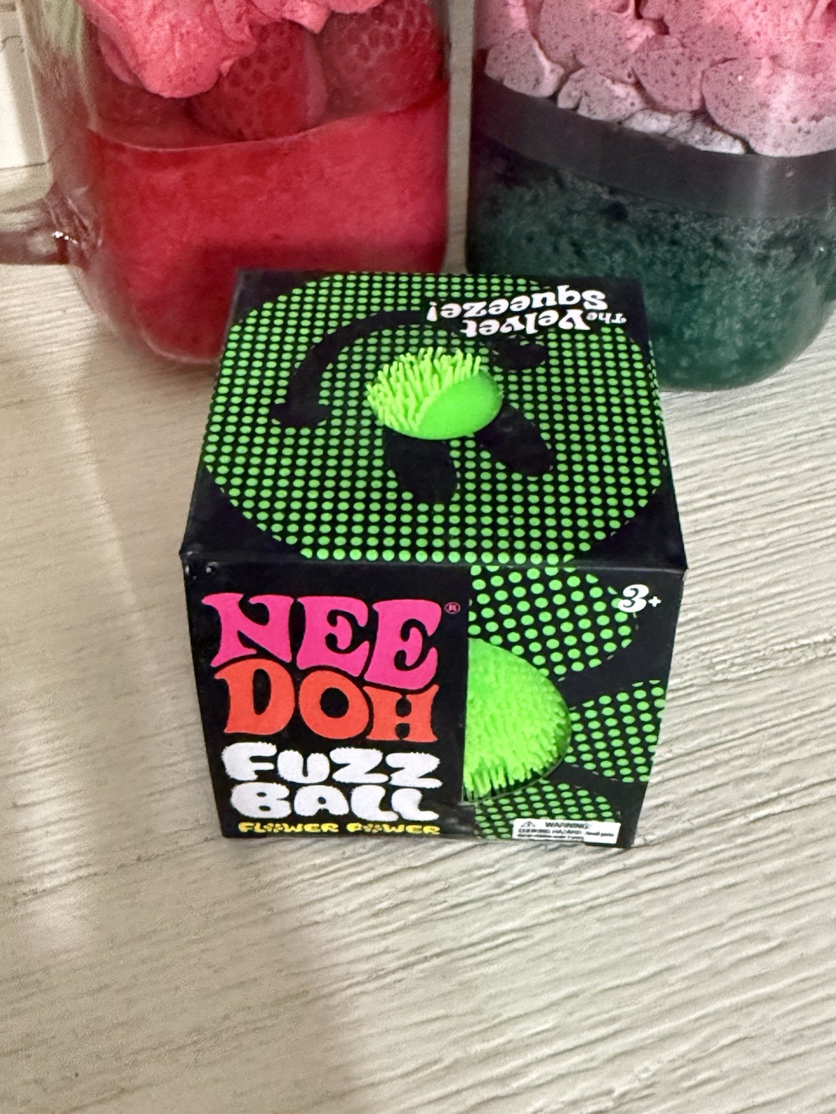Green Needoh FUZZ BALL Flower Power Nee Doh Squishy NEE-DOH Fuzzball AUTHENTIC