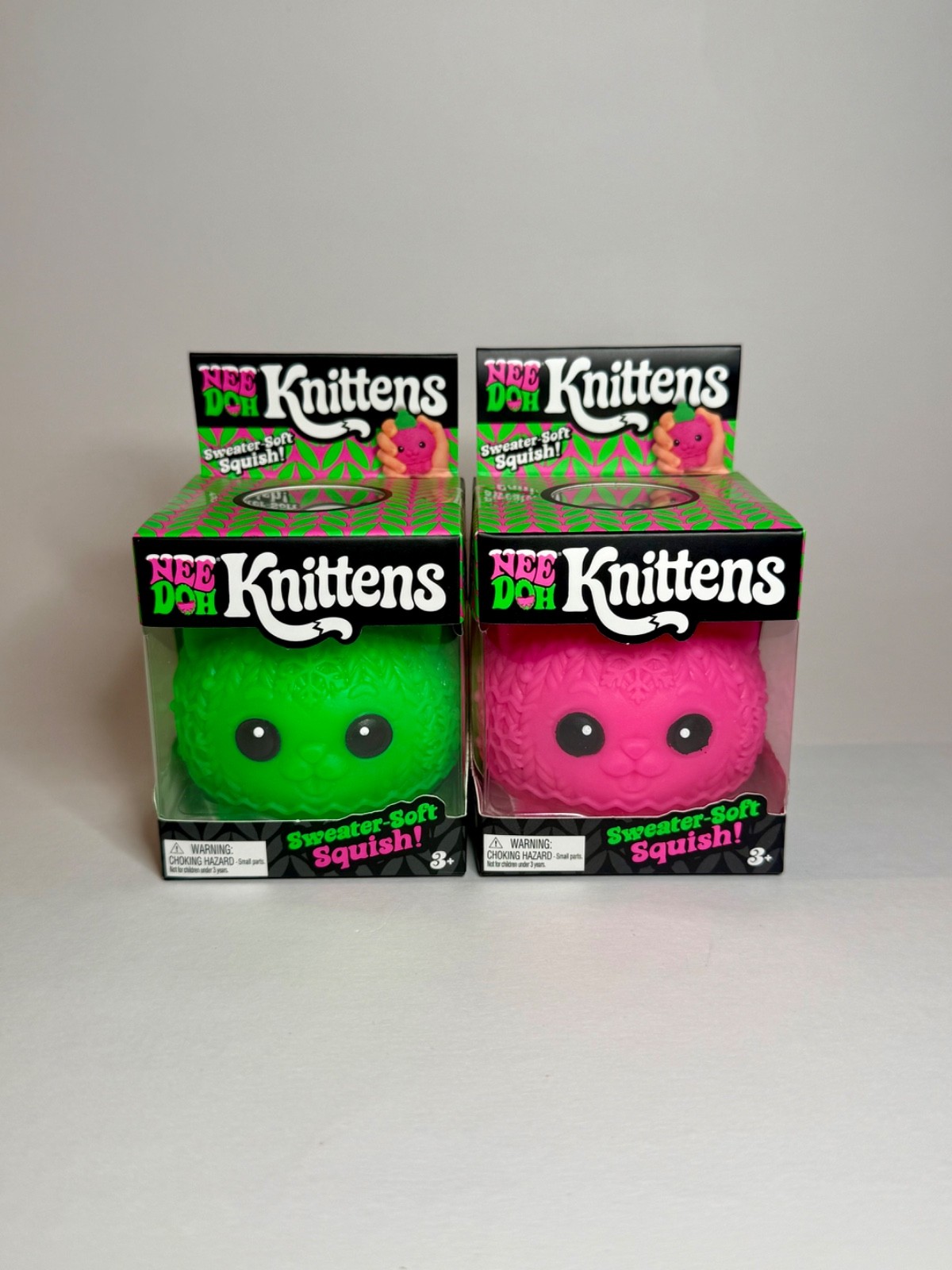 UNRELEASED NeeDoh Christmas Knittens 🎄 Set of 2 Pink & Green 🔥🔥 ULTRA RARE