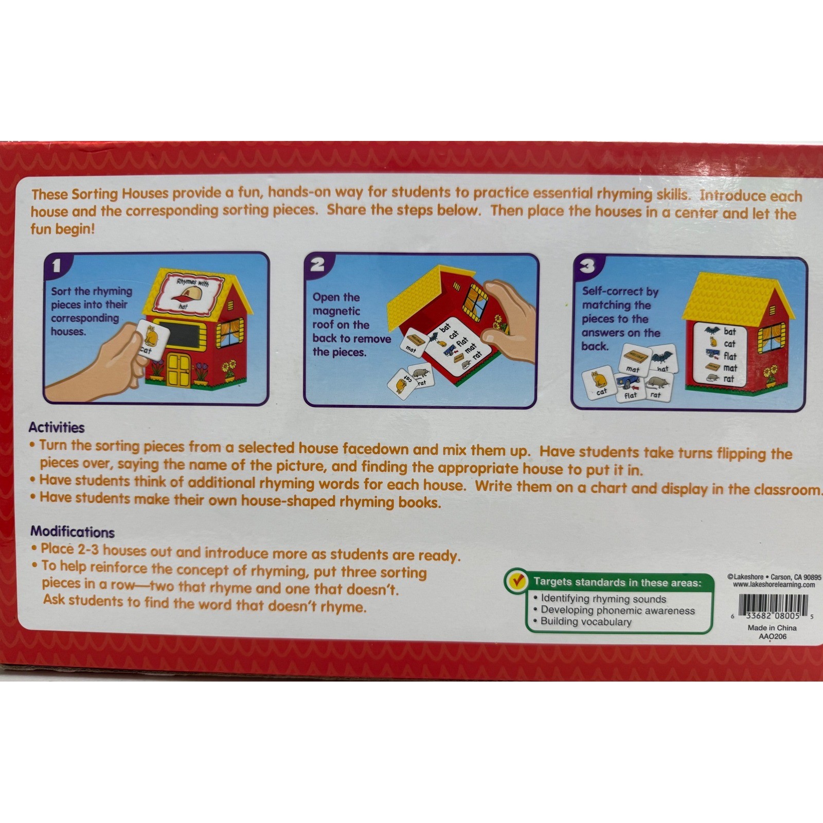 Lakeshore Rhyming Sorting Houses Complete Phonics Literacy Game