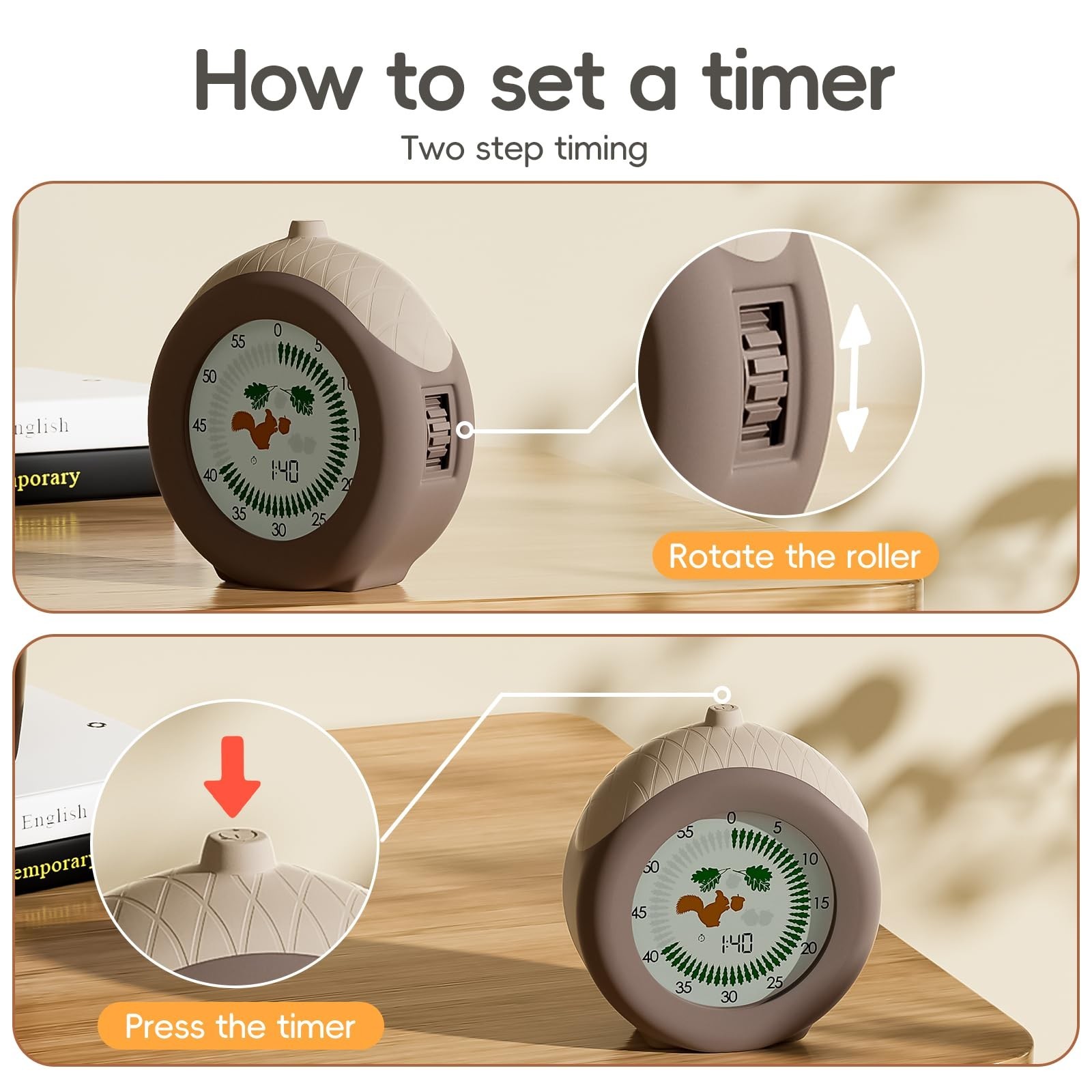 Visual Timer for Kids, 299 Minute Cute Squirrel Timer, Digital Timer with Pau…