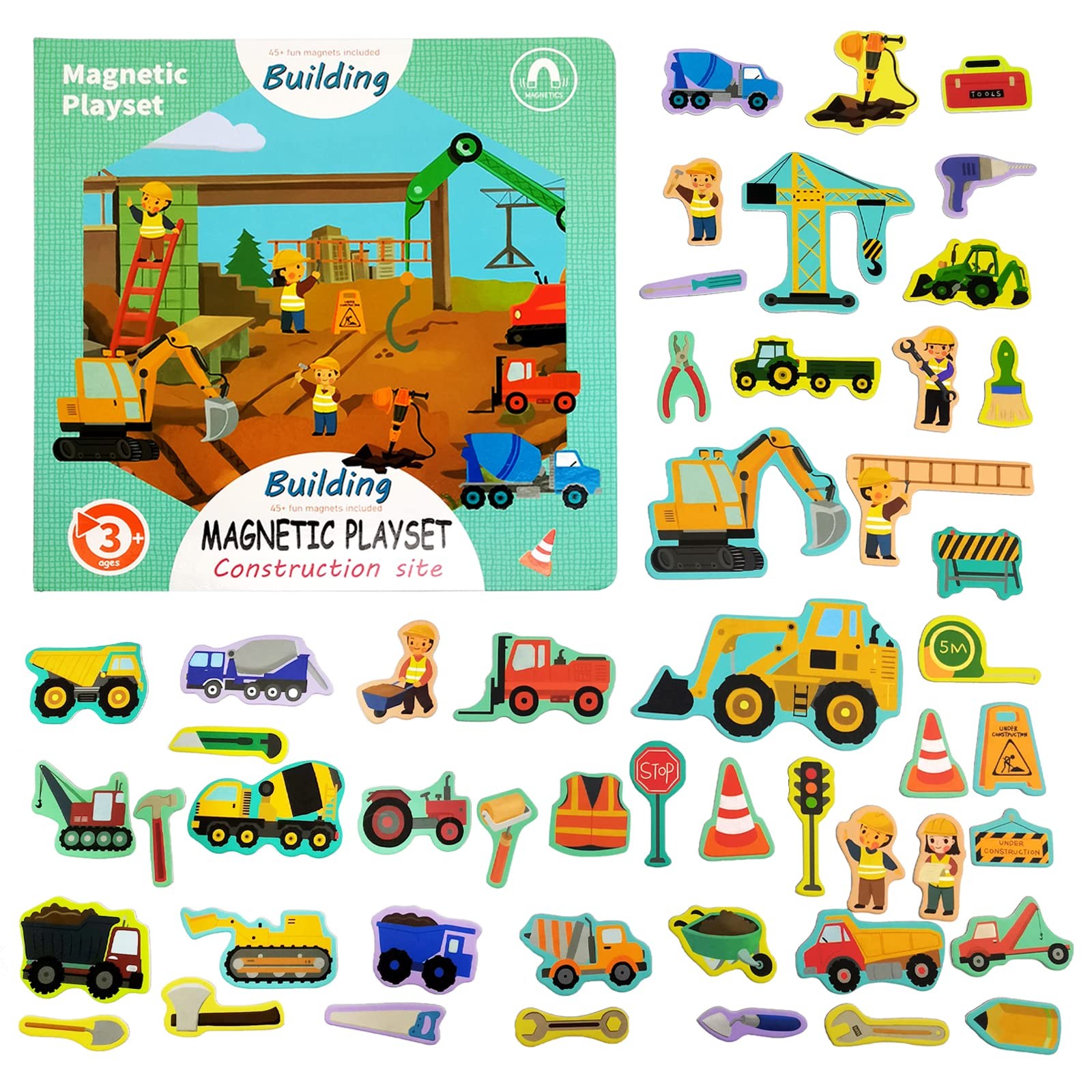 Construction Site Fridge Magnets for Toddlers, 50 PCS Small, Multi Color