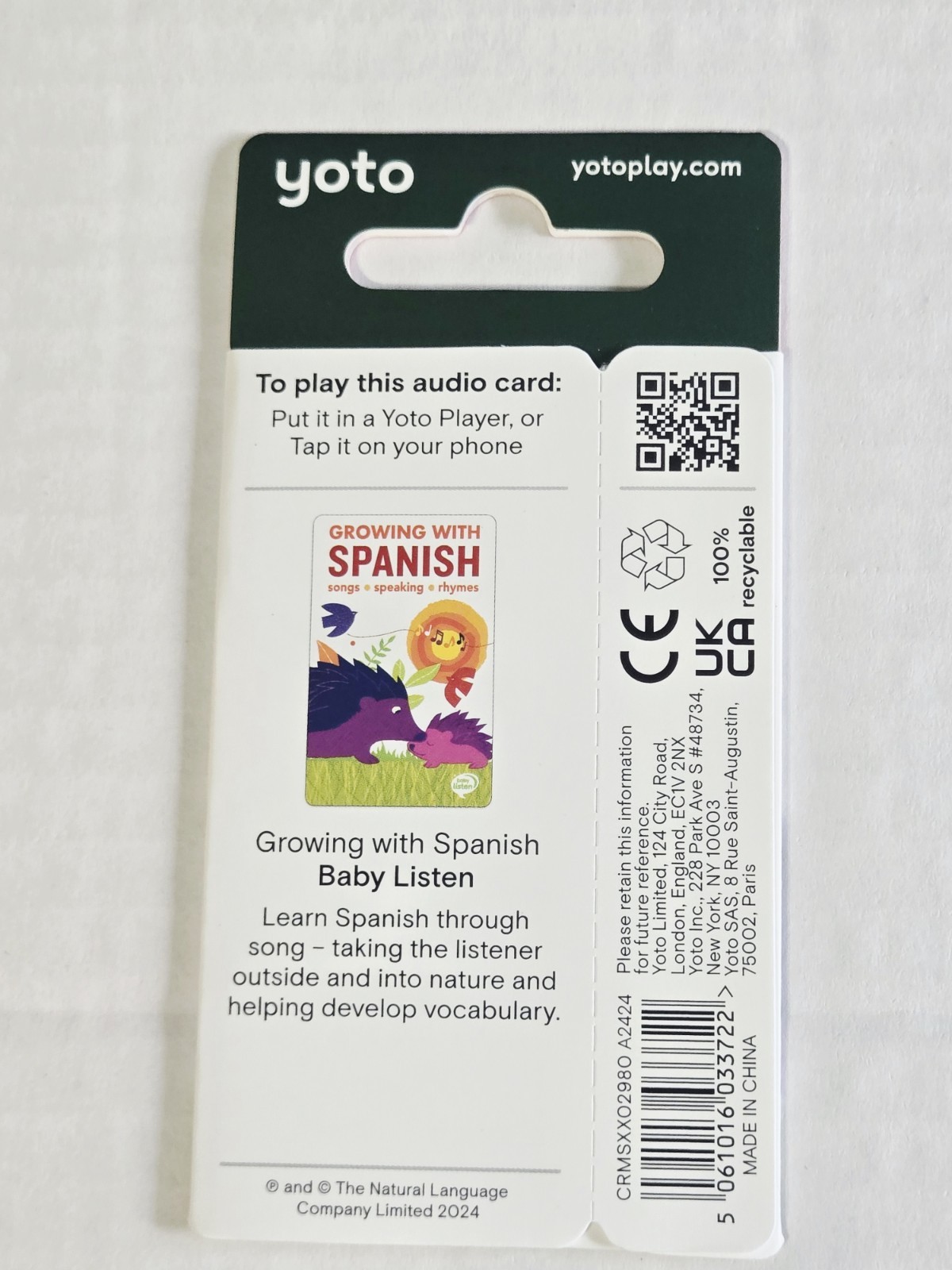 Yoto Card Growing With Spanish NEW Sealed Baby Listen Kids Audio Songs Rhymes 3+