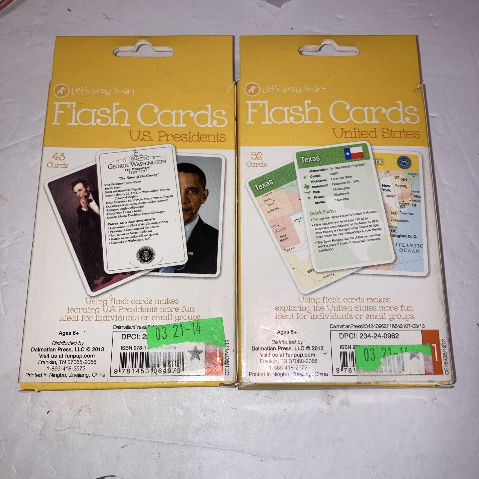 2 Sets Let’s Grow Smart Flash Cards 2013 US States And US Presidents Complete