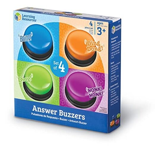 Answer Buzzers, Set of 4 Assorted Colored Buzzers, Game Show Buzzers, 3