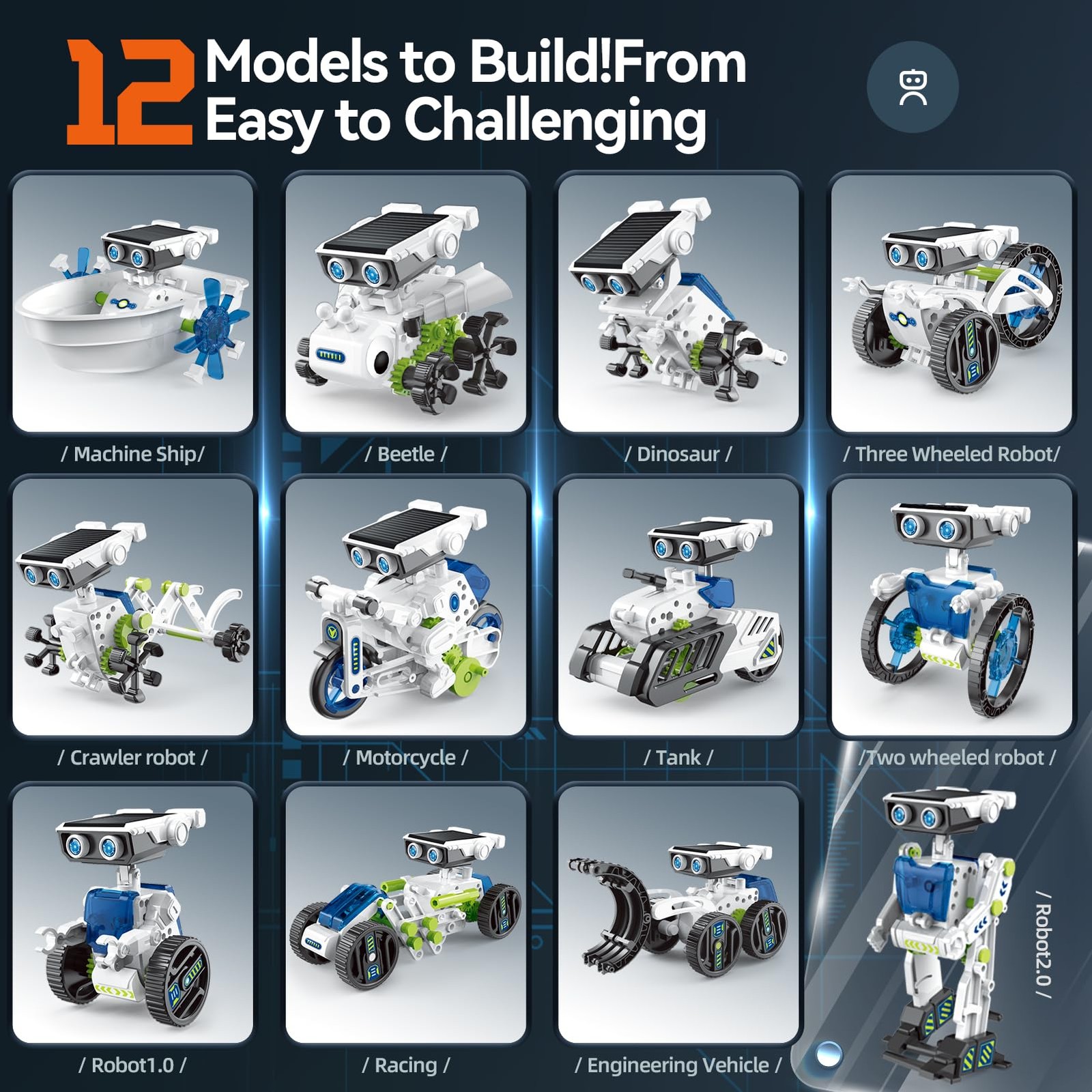 Jiakora 12-in-1 STEM Robot Kit Toys for Kids 8-12 9 x 11 x 3 inches, White