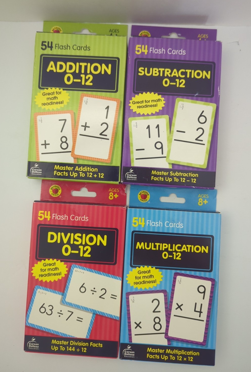 Carson Dellosa 4-Pack Math Flash Cards for Kids Ages 4-8, Add, Sub, Div, Multi