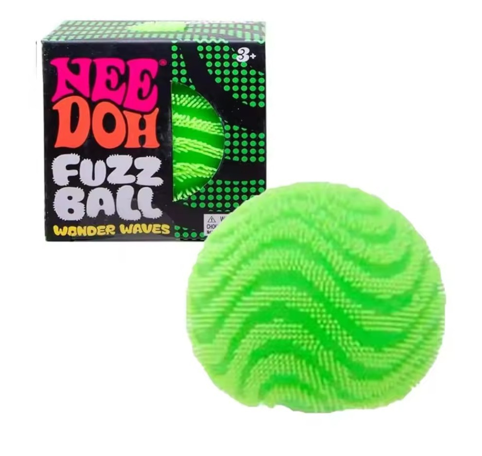Nee Doh Fuzz Ball Wonder Waves Tactile Squeeze Toy, Green, Ages 3+