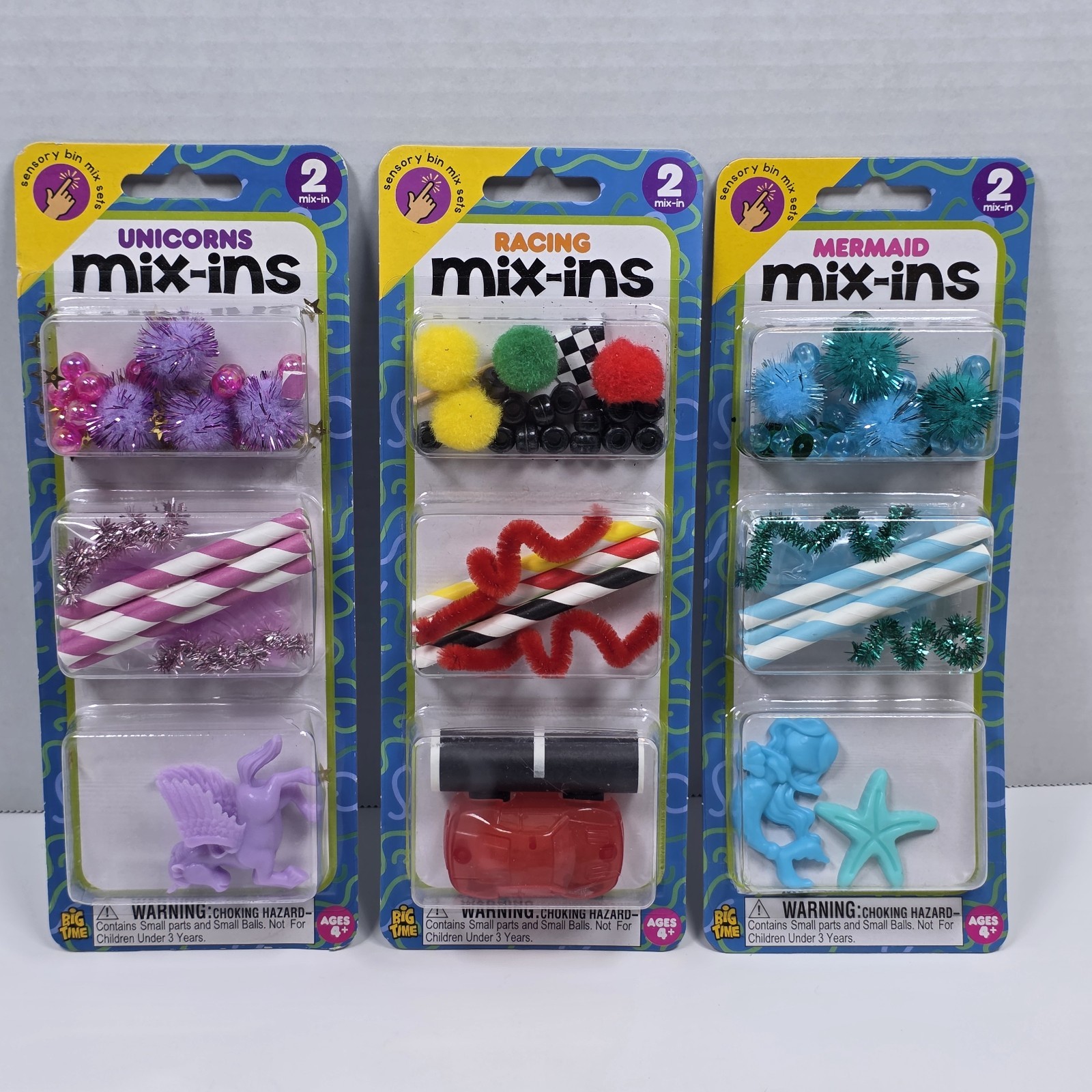 Big Time Mix-Ins Sensory Bin Mix Sets Of 3 Racing Dinosaurs Unicorns Mermaids