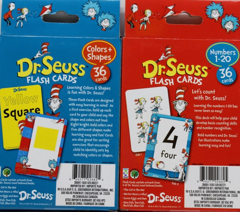Dr. Seuss Learning Color Shapes Numbers Flash Cards Games Kappa Lot of 2