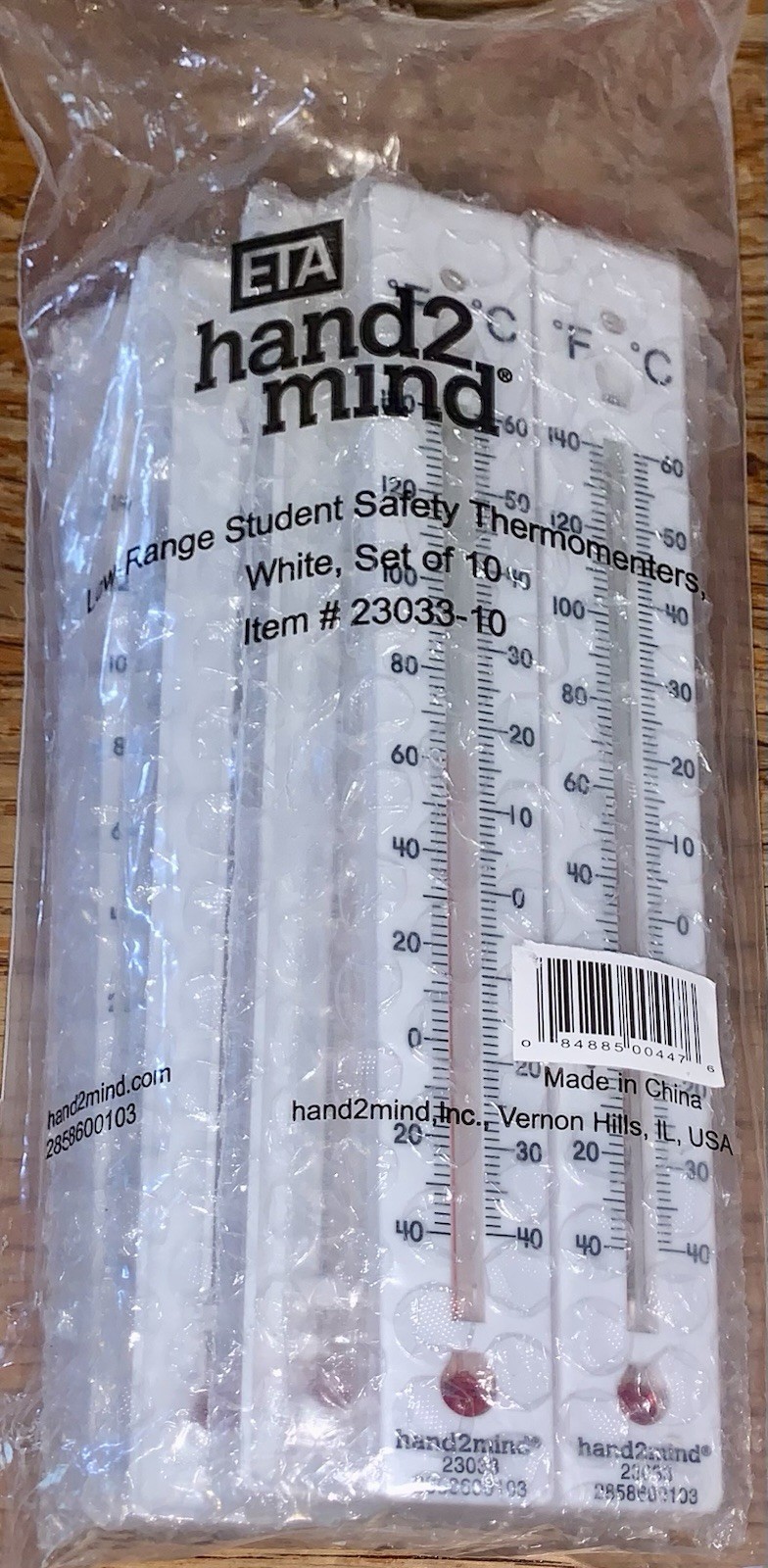 NEW hand2mind Low-Range Student Safety Thermometers White Set of 10 #23033-10