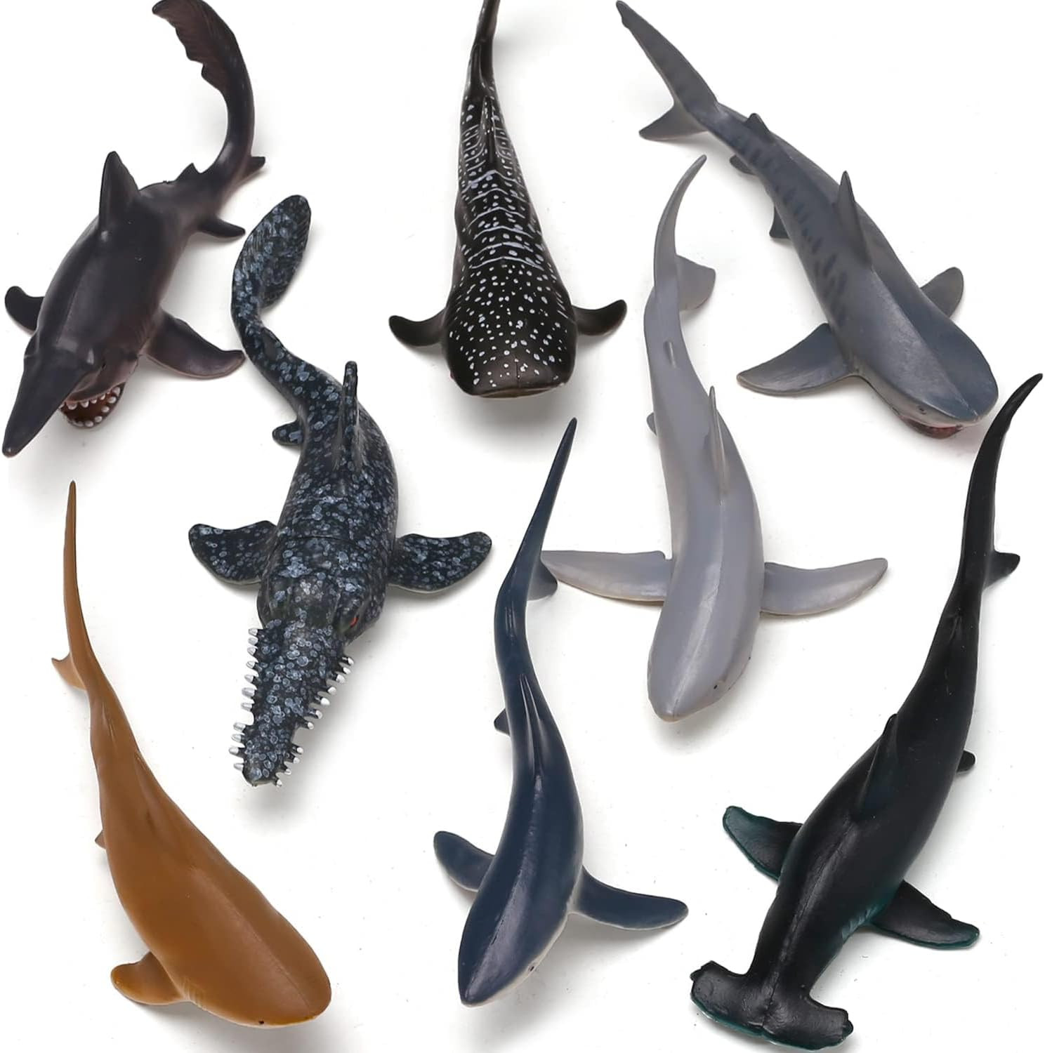 8 Pack Shark Toys with Educational Booklet, Soft Plastic Realistic Shark Figure