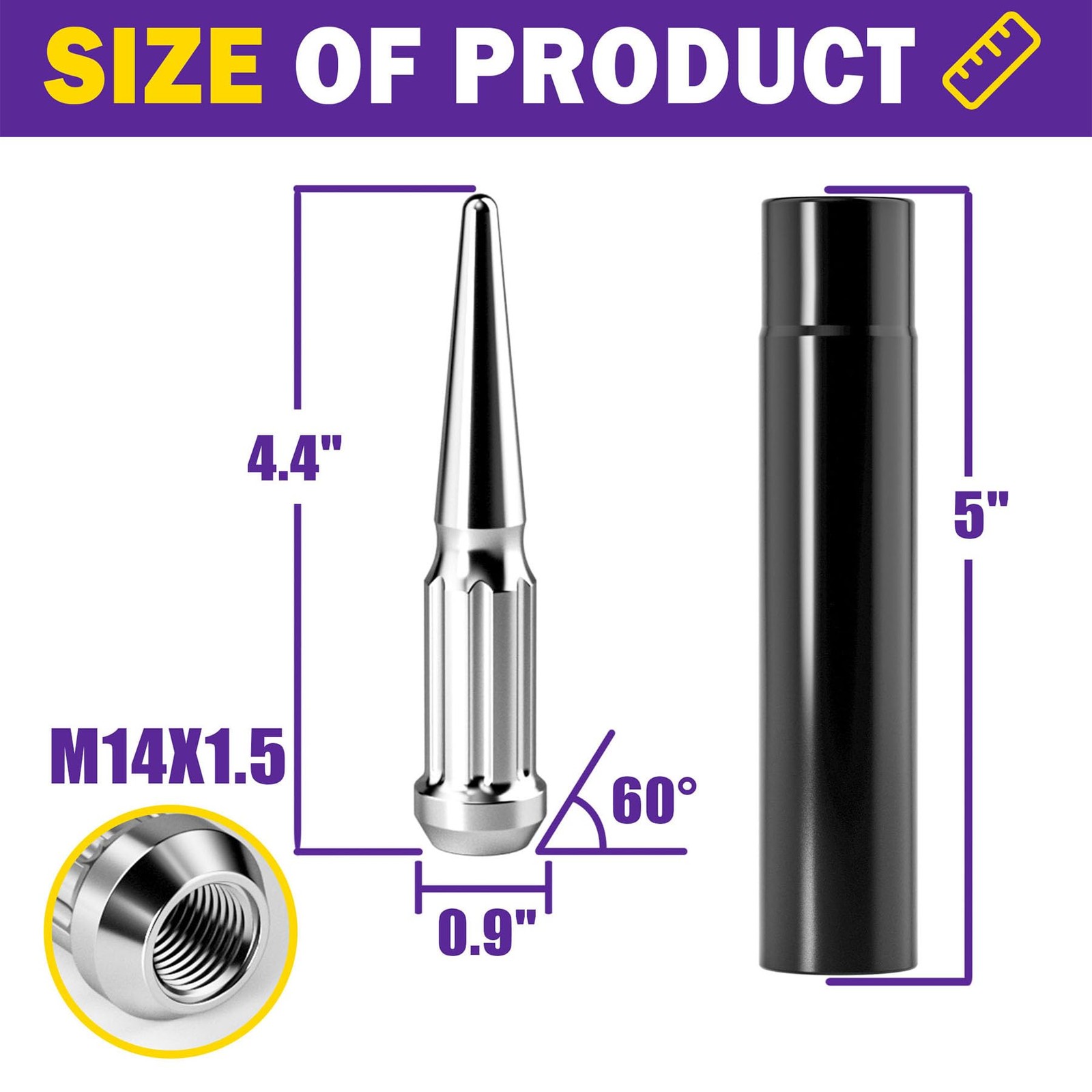 M14x1.5 Spike Lug Nuts 24 Pcs, Chrome Spiked Nut with M14x1.5,