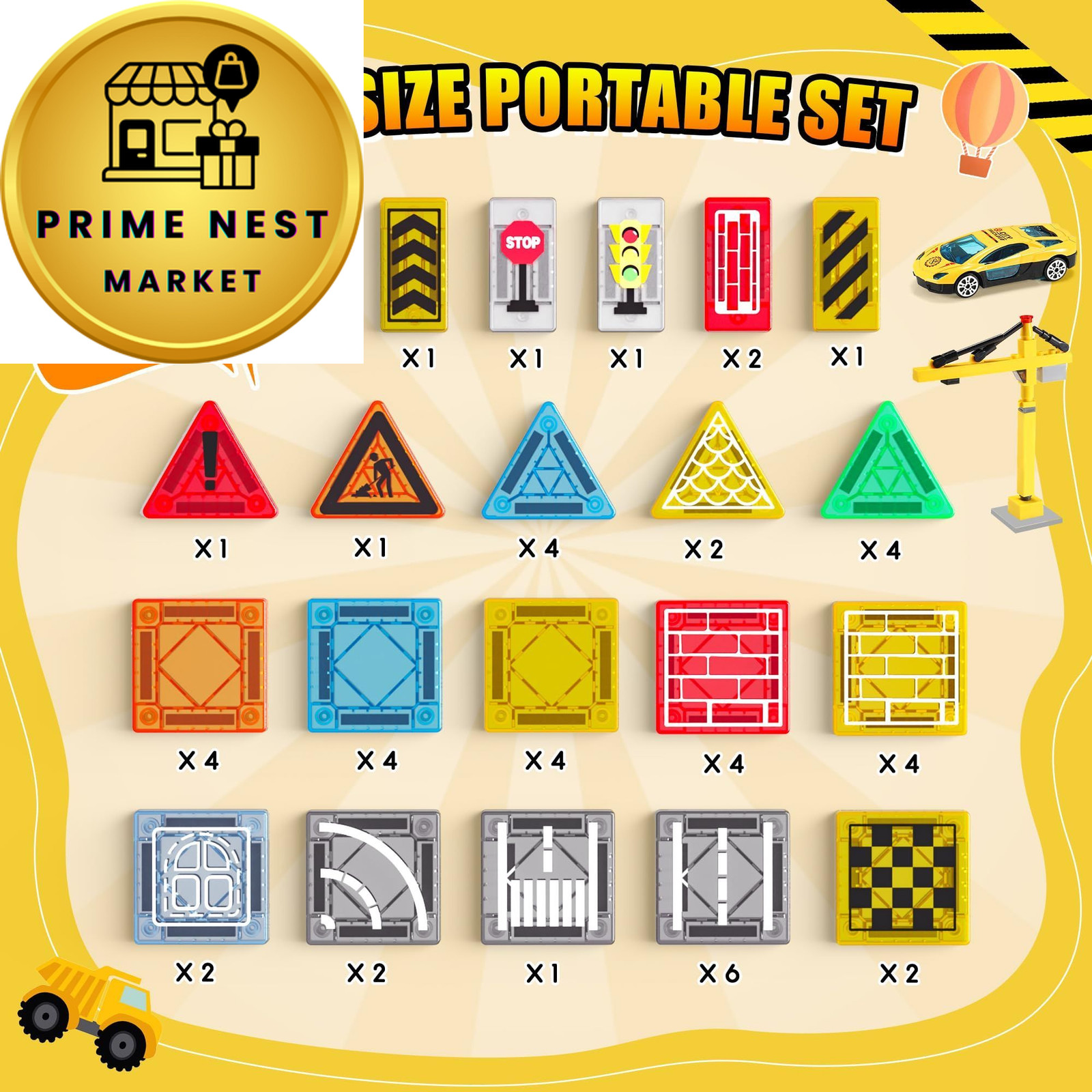 Magnetic Tiles – Construction Toys, 53pcs, Red, Blue, Yellow, Green, Etc.