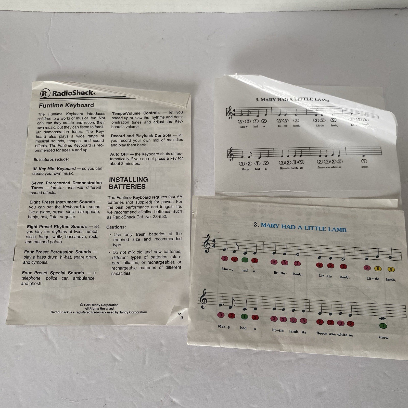 Vintage Radio Shack Electronic Keyboard Tandy 90s Nostalgia Box Manual 1998 Rare