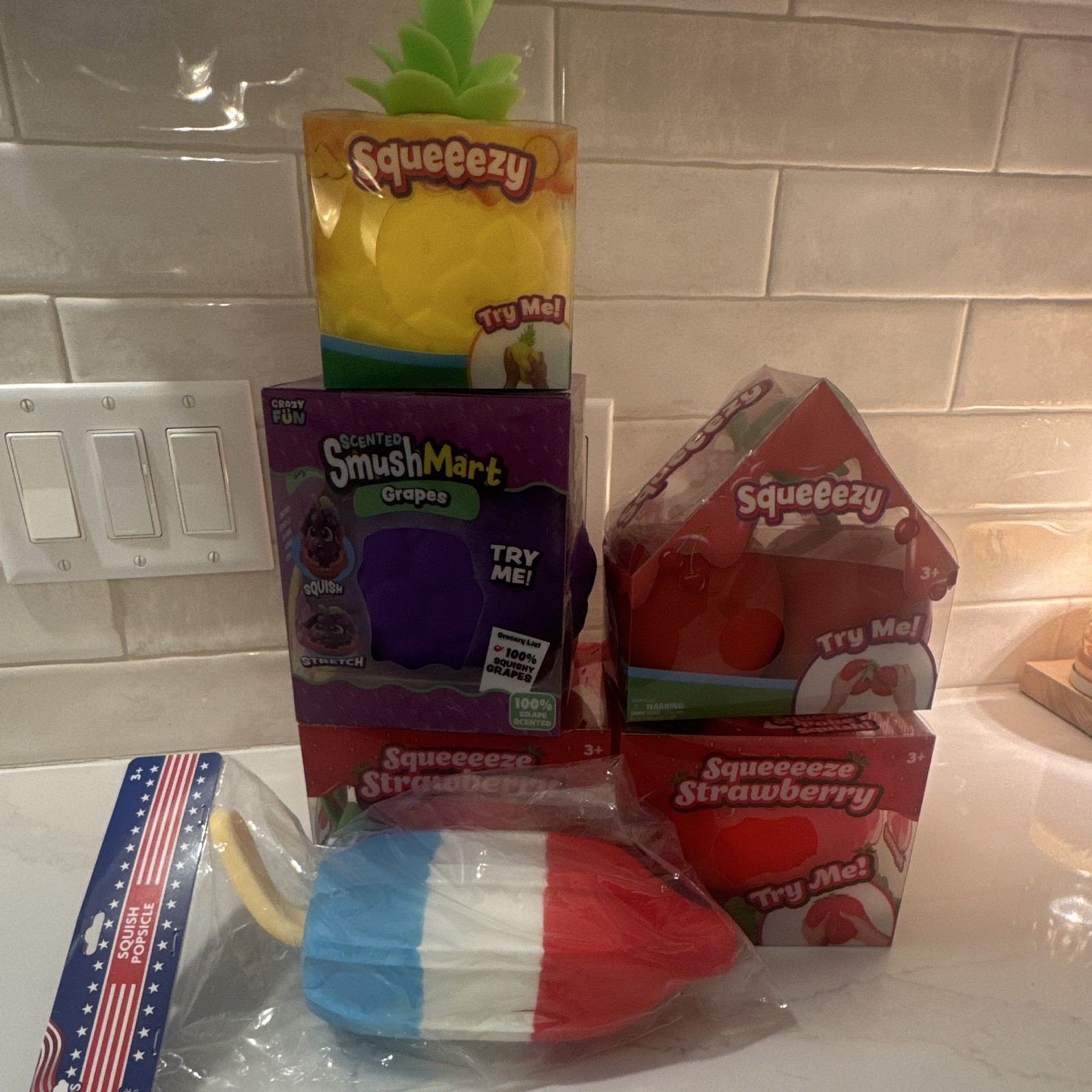 Squeezy SmashMart Squish Squeeze Toy Lot Grapes Strawberry Pineapple Popsicle