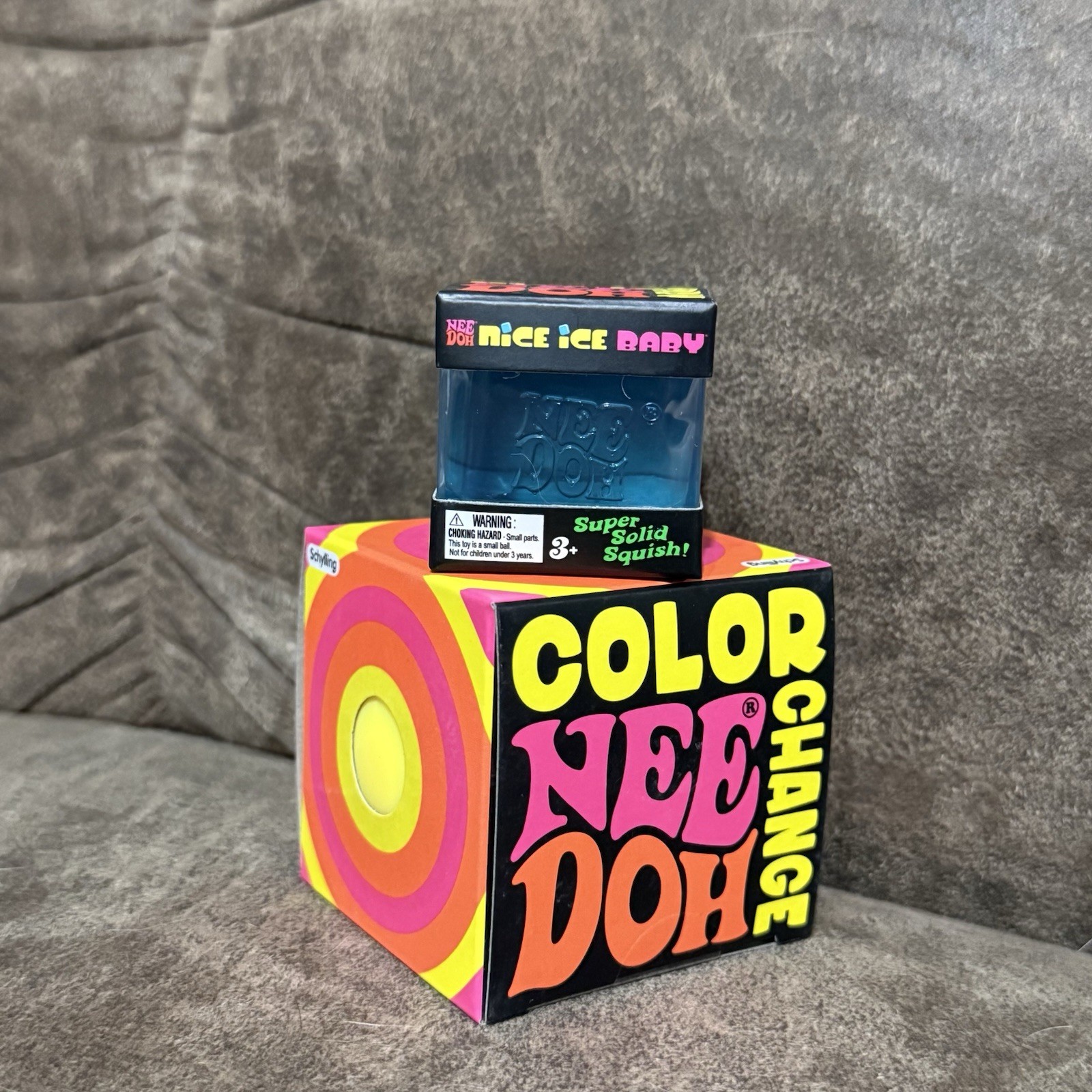 NEW NeeDoh Color Change Yellow to Orange Blue Nice Ice Baby Cube Fidget Squishy