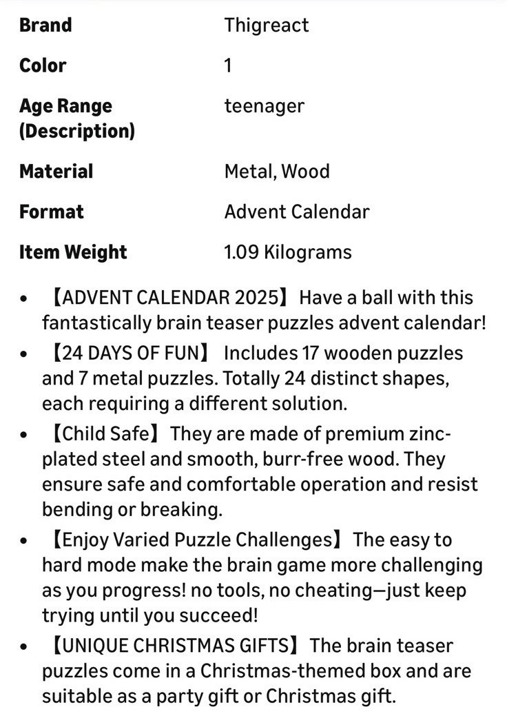 Advent Calendar 2025-24 Days of Brain Teaser Puzzles Toys Kit – Christmas Cou…